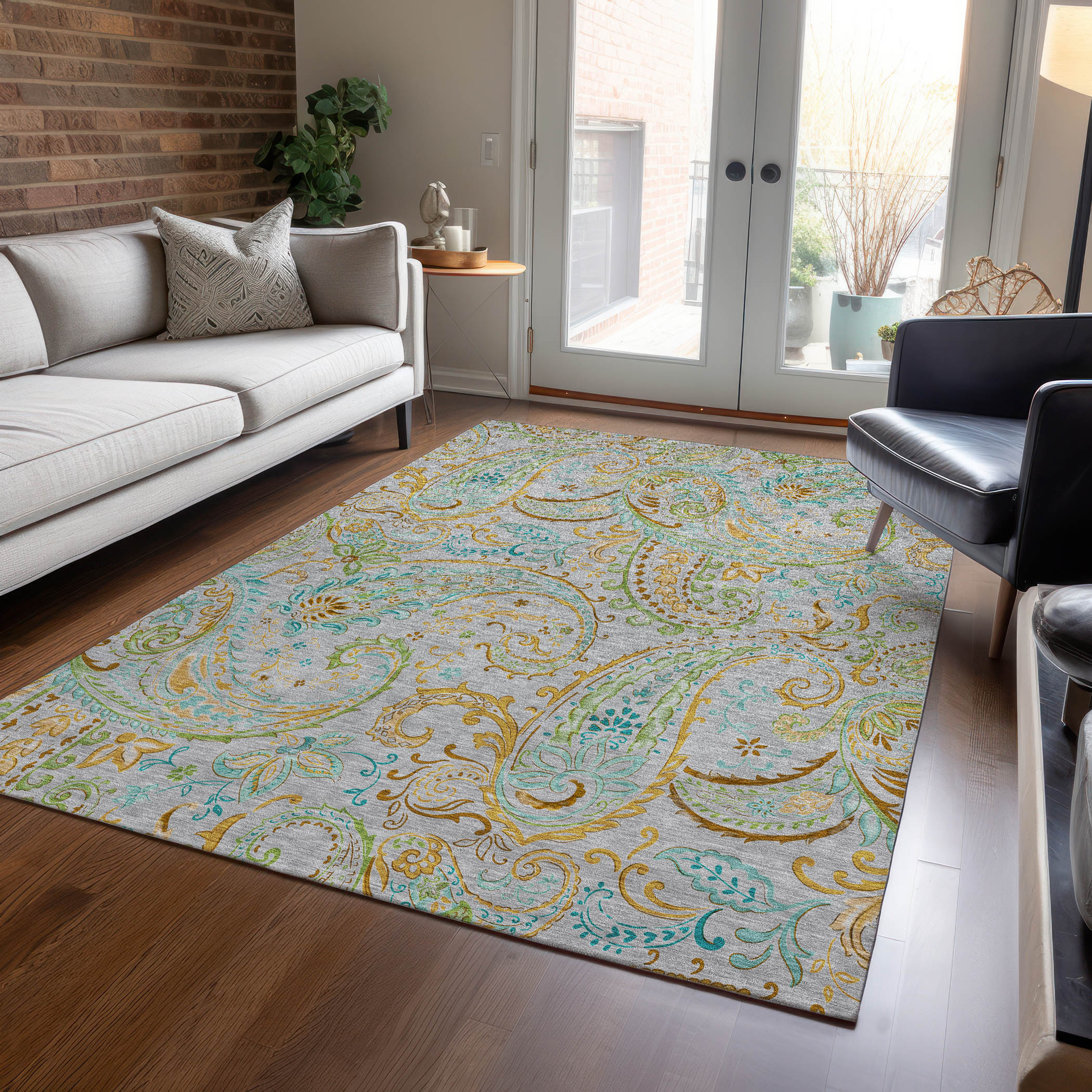 Addison Rugs ACN533GY10X14 Chantille 10 x 14 (ft) Polyester Gray Rectangular Indoor/Outdoor Paisley Farmhouse/Cottage Machine washable Area rug