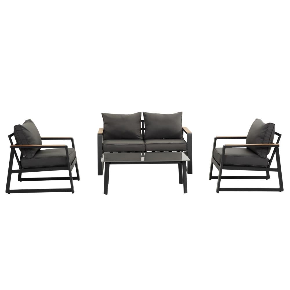 FOREST HOME FRQ03-GY Wicker Outdoor Sofa with Gray Cushion(S) and Aluminum Frame