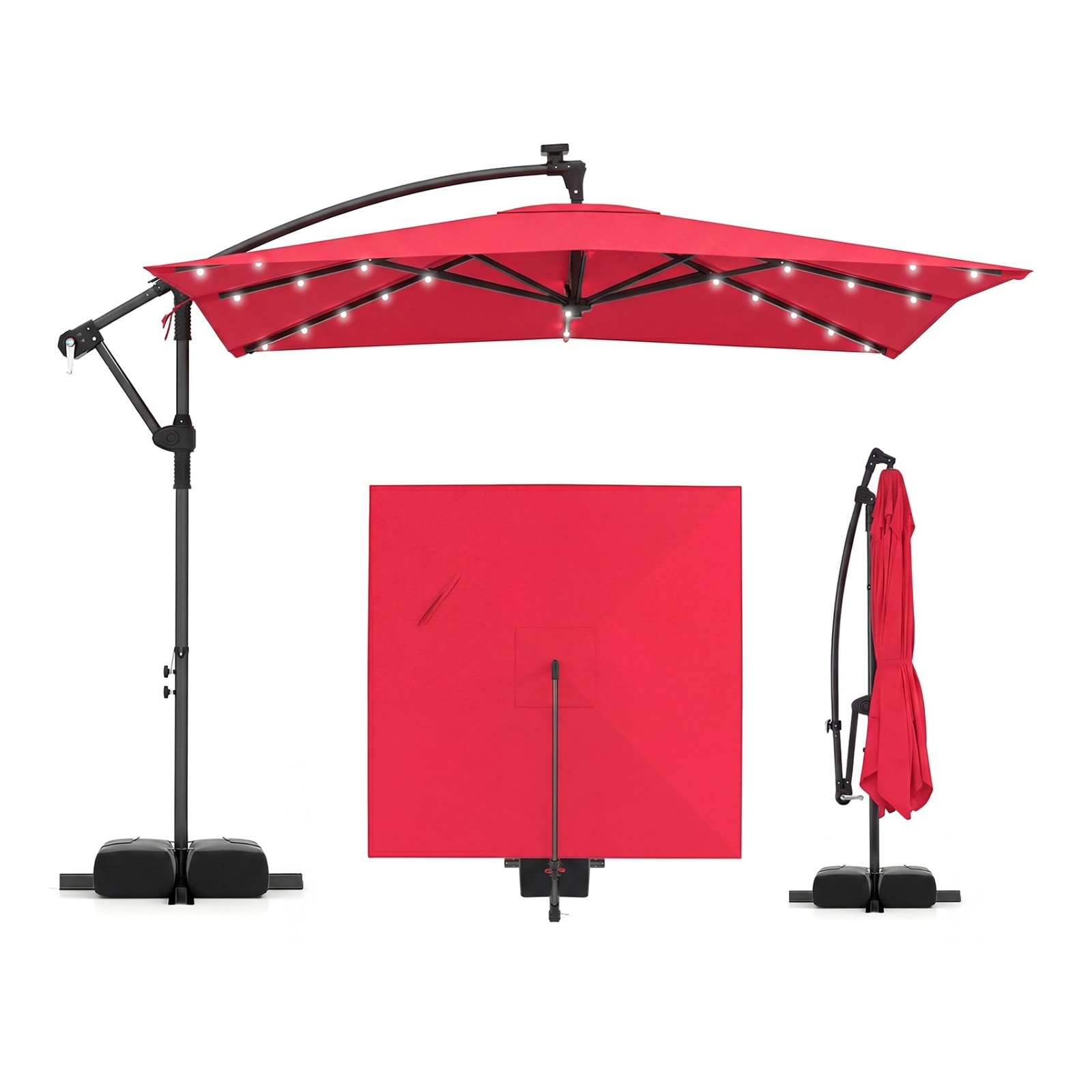 8 foot patio umbrella with solar lights ZNYCYE Lights, Strands Umbrella Outdoor 8 Modes 3V Solar Panel Clip 112 Led Outdoor Waterproof for Beach Deck Garden Camping Tents Party Decoration(Warm White) The cantilever umbrella rotates 360° by releasing the locking mechanism to maintain optimal shade as the sun moves Sunnyglade 9' Solar LED Patio