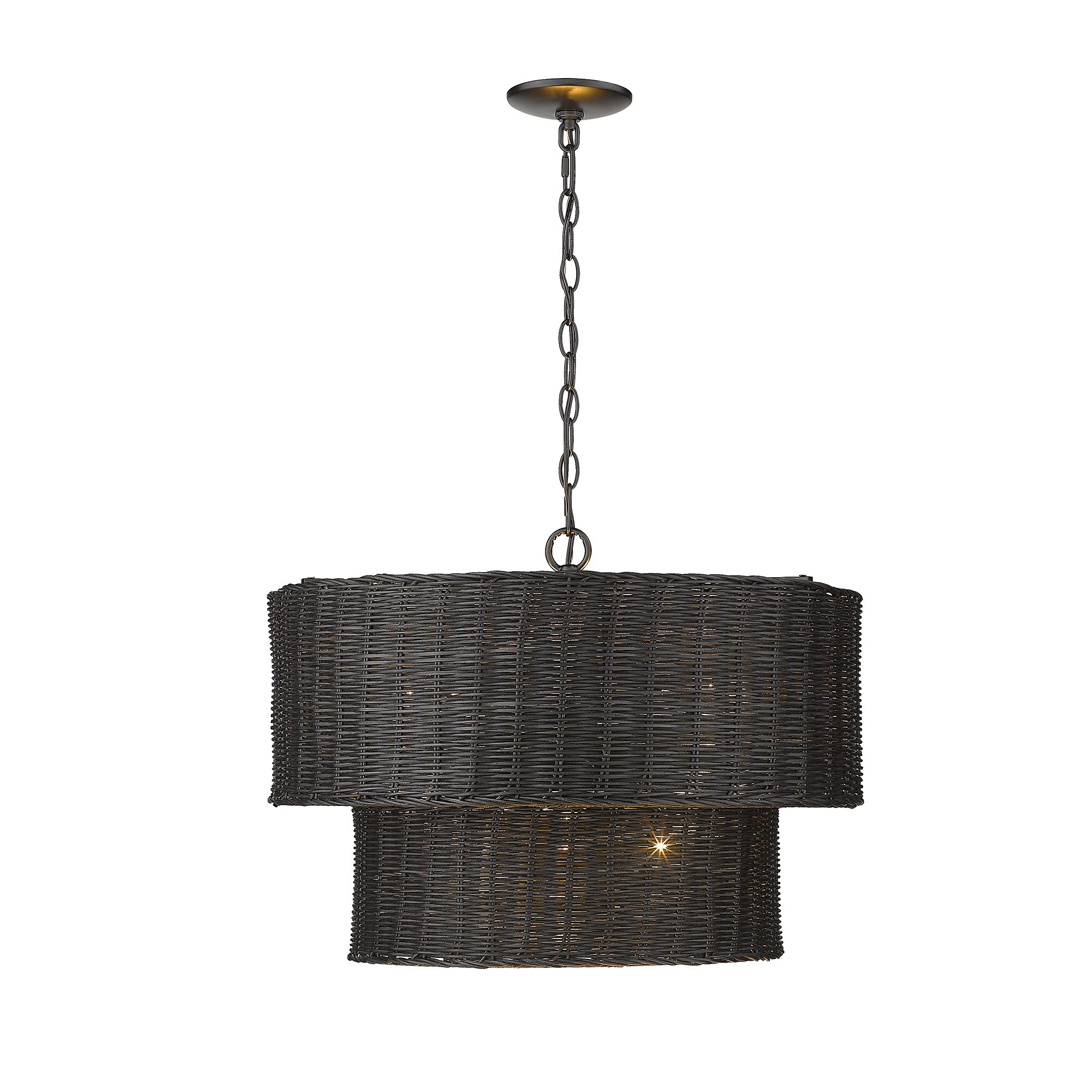 Matte Black Wicker 6-Light Chandelier