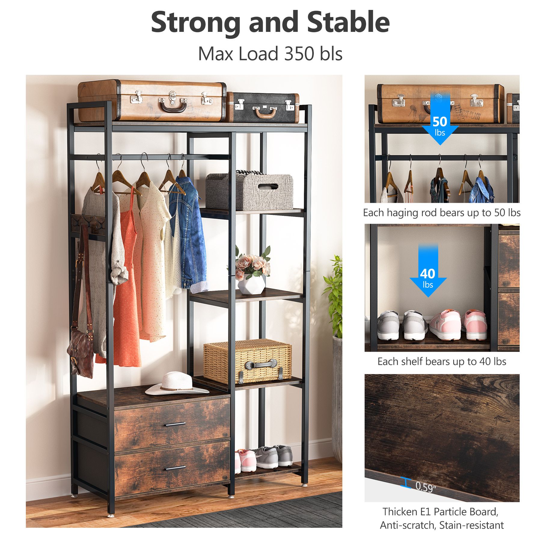 Tribesigns 3.93-ft to 3.93-ft W x 5.9-ft H Rustic Brown Solid Shelving Wood  Closet System in the Wood Closet Kits department at