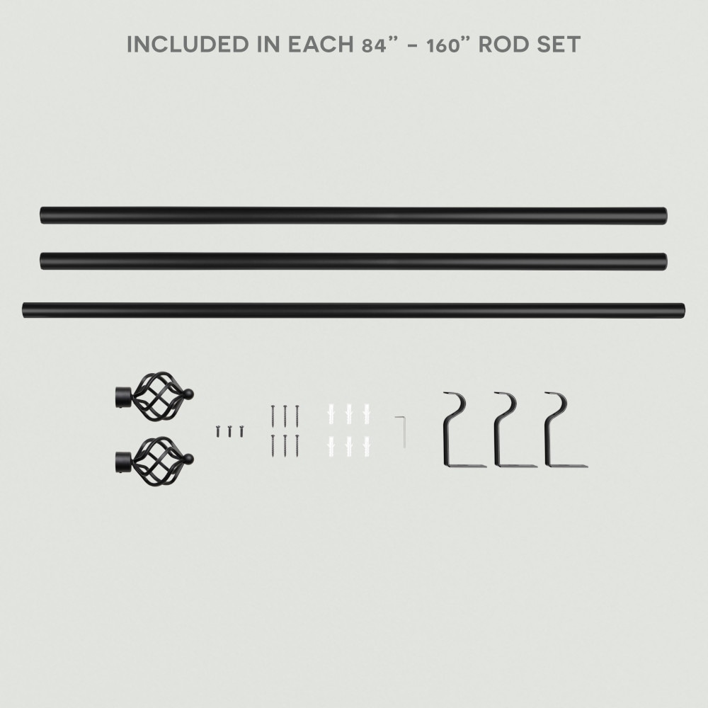 Adjustable Matte Black Iron Curtain Rod with Geometric Finials