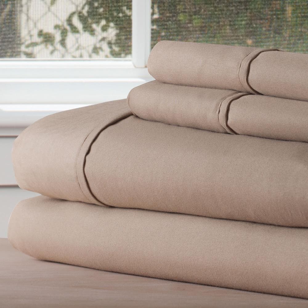Hastings Home 635540YMU King 90 -Thread Count Microfiber Taupe 4 -Piece Bed Sheet Set