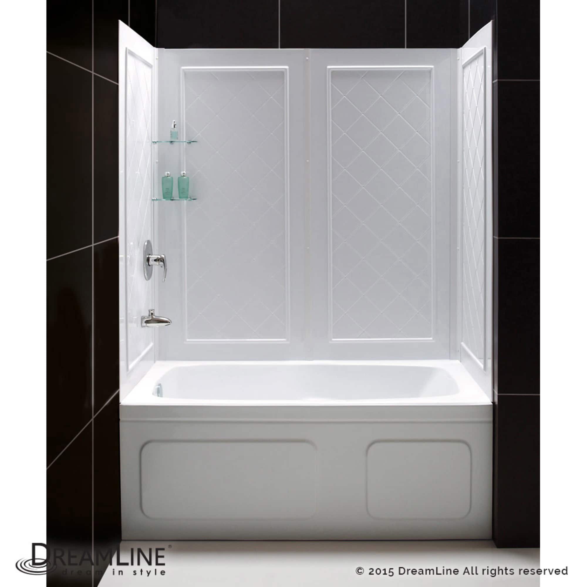 DreamLine SHBW-1360603-01 QWall 32-in L x 60-in W x 60-in H White 4 -Piece Glue Up Bathtub back wall panel