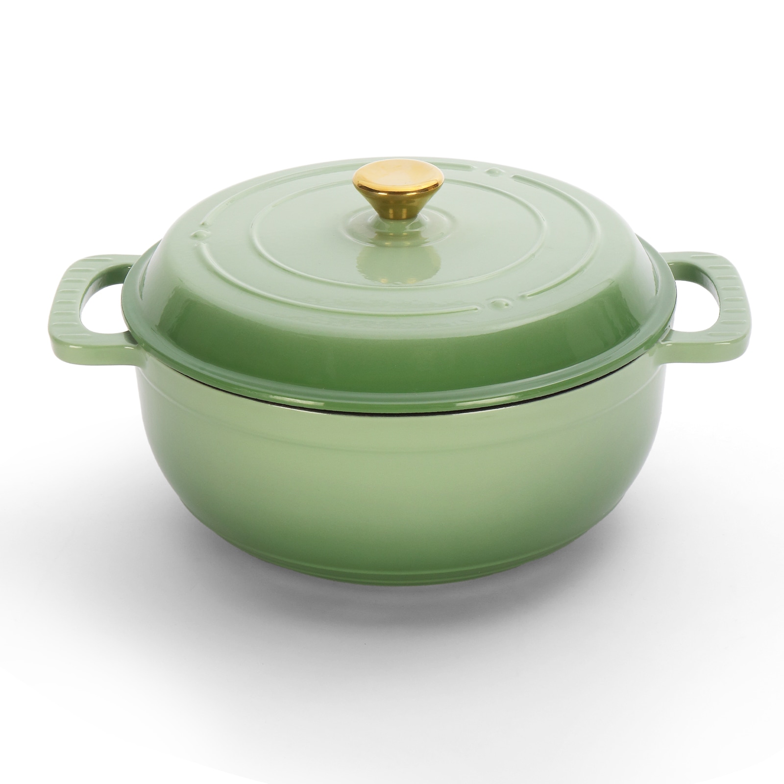 Bestcore 5-qt Gradient Green Enameled Cast Iron Dutch Oven Cooking Pot with Self-Basting Lid and 2 Silicone Gloves Oven Safe to 500 Degrees