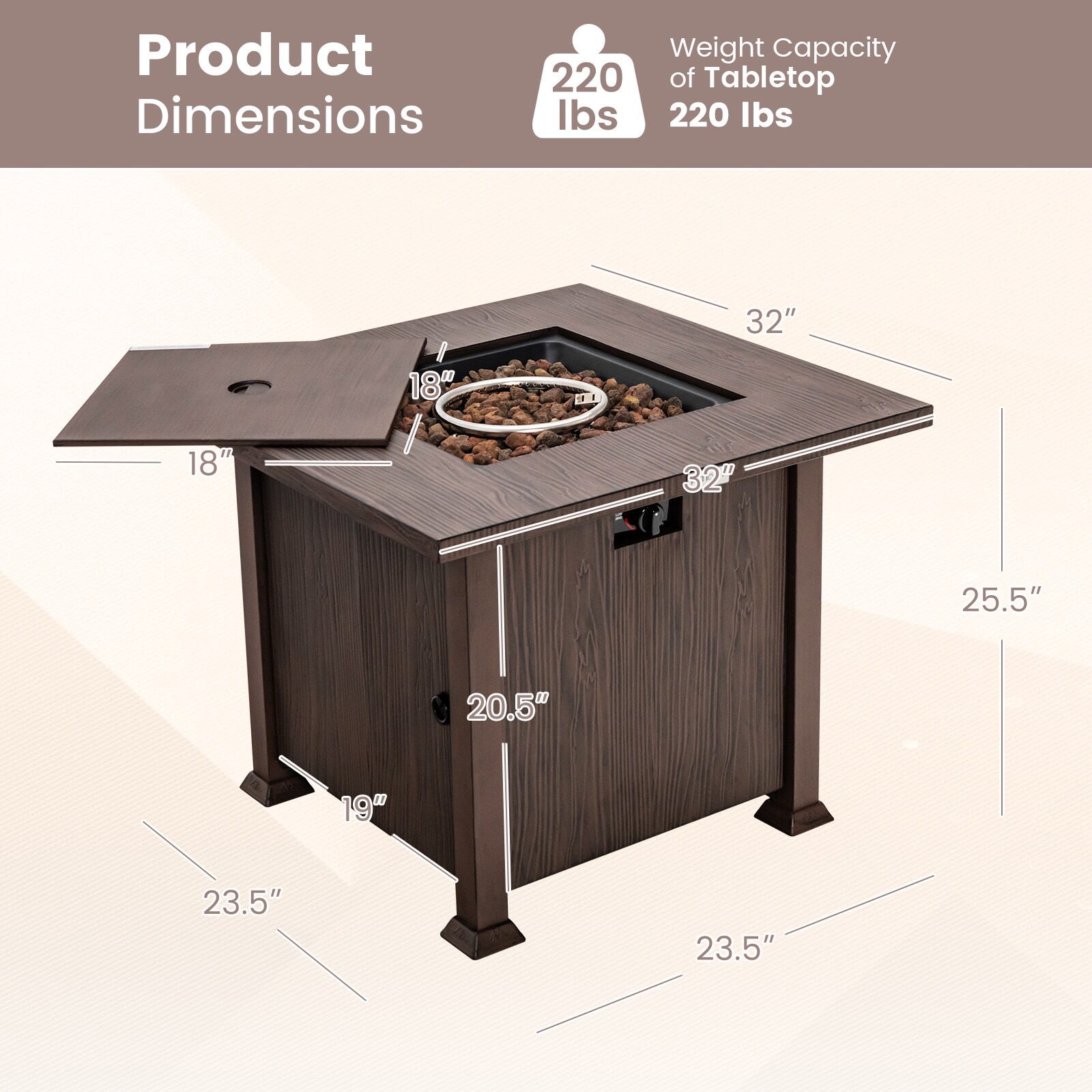 Costway 32-in W 50000-BTU Brown Steel Propane Gas Fire Pit in the Gas ...