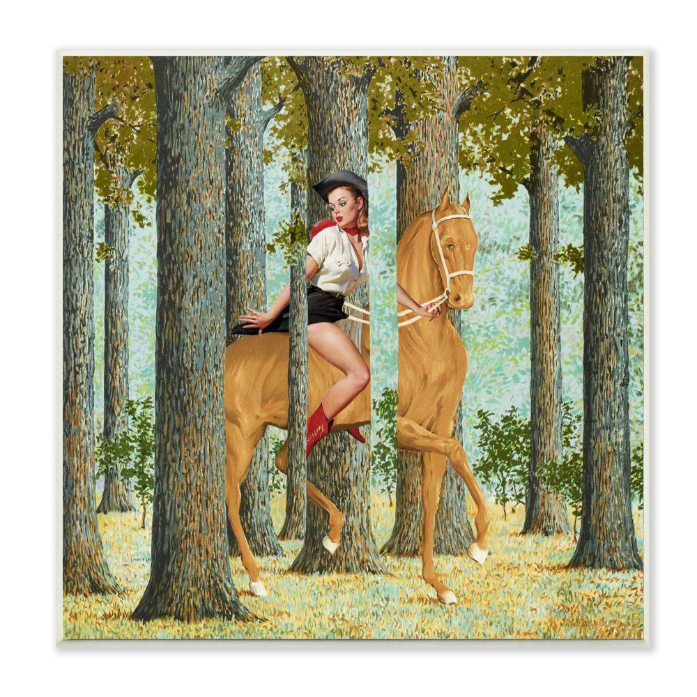 Stupell Industries JBP-103-WD-12X12 Vintage Pinup Girl Forest Landscape Painting Jason Brueck 12-in H x 12-in W Abstract Print