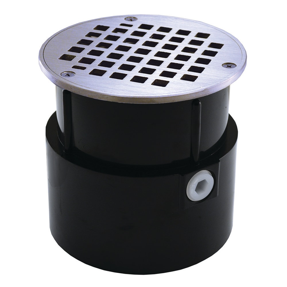 Jones Stephens D53054 Over Pipe Fit with Metal Spud  4-in Chrome Plated Round Square holes Brass Floor drain