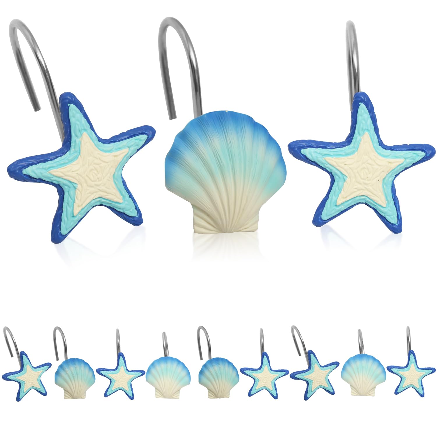 Aoibox  Coastal Starfish Seashell Shower Curtain Hooks 12 Piece Set for Standard Rods Ocean Theme Decor for bath