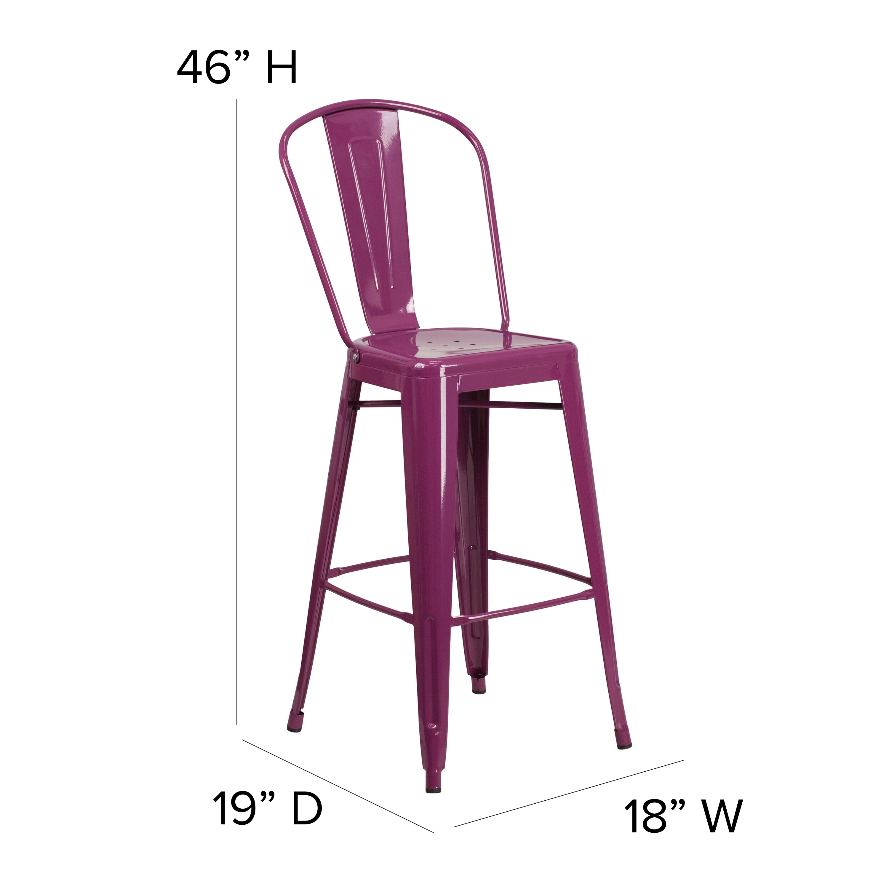 Purple Metal 30" High Indoor-Outdoor Barstool with Back