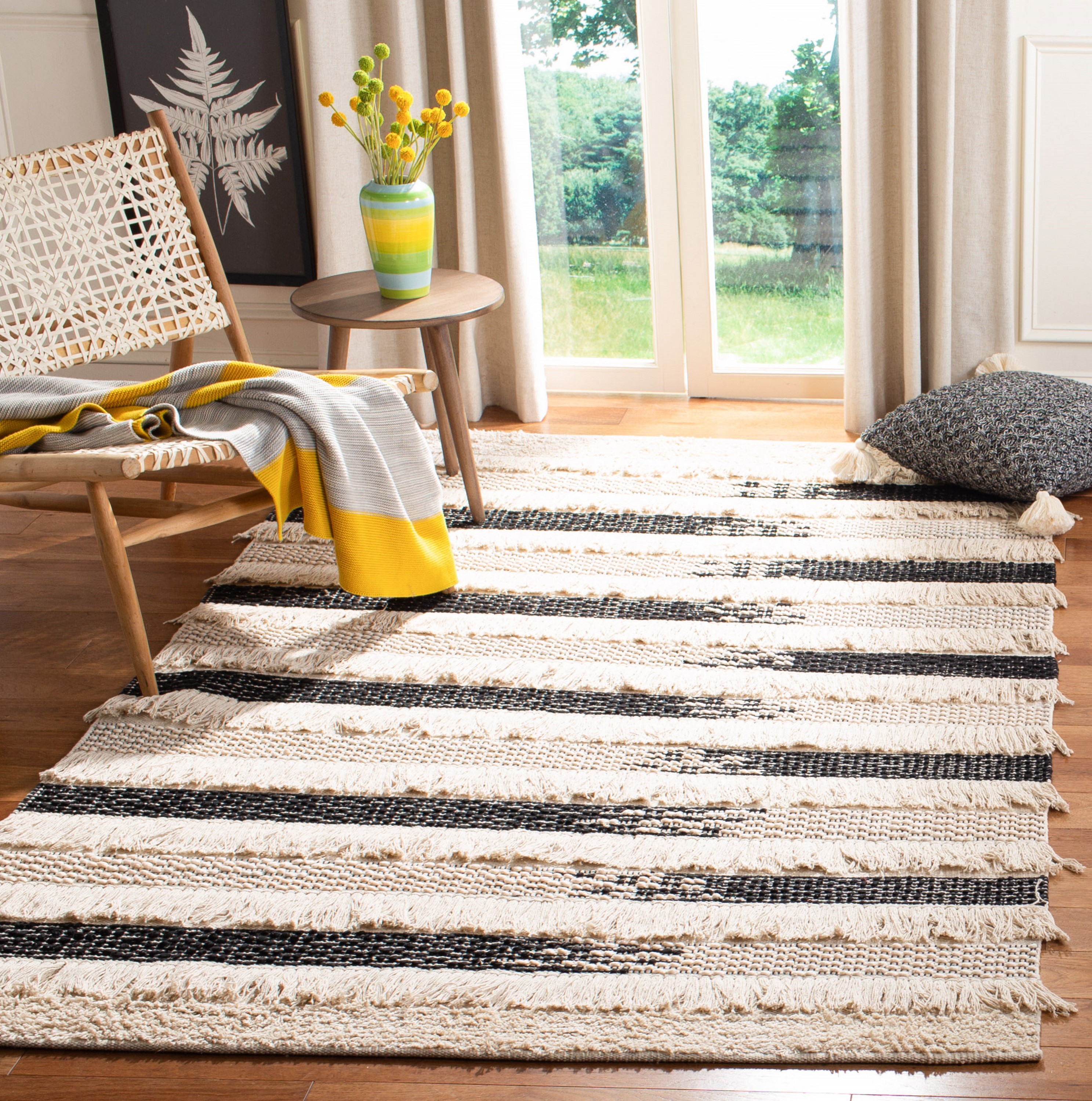 Safavieh NAT655A-3 Natura Brooks 3 x 5 (ft) Cotton Ivory/Black Rectangular Indoor Stripe Coastal Throw rug
