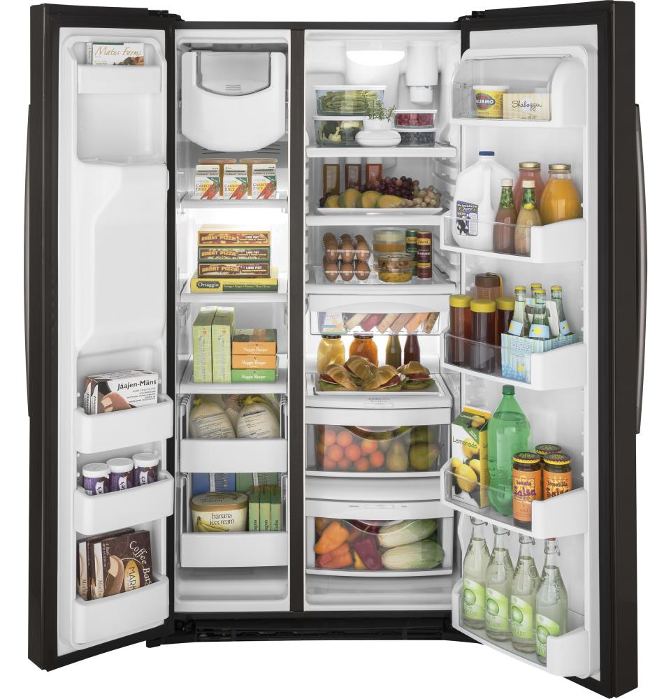 GE 25.3-cu ft Side-by-Side Refrigerator with Ice Maker (Black Stainless ...