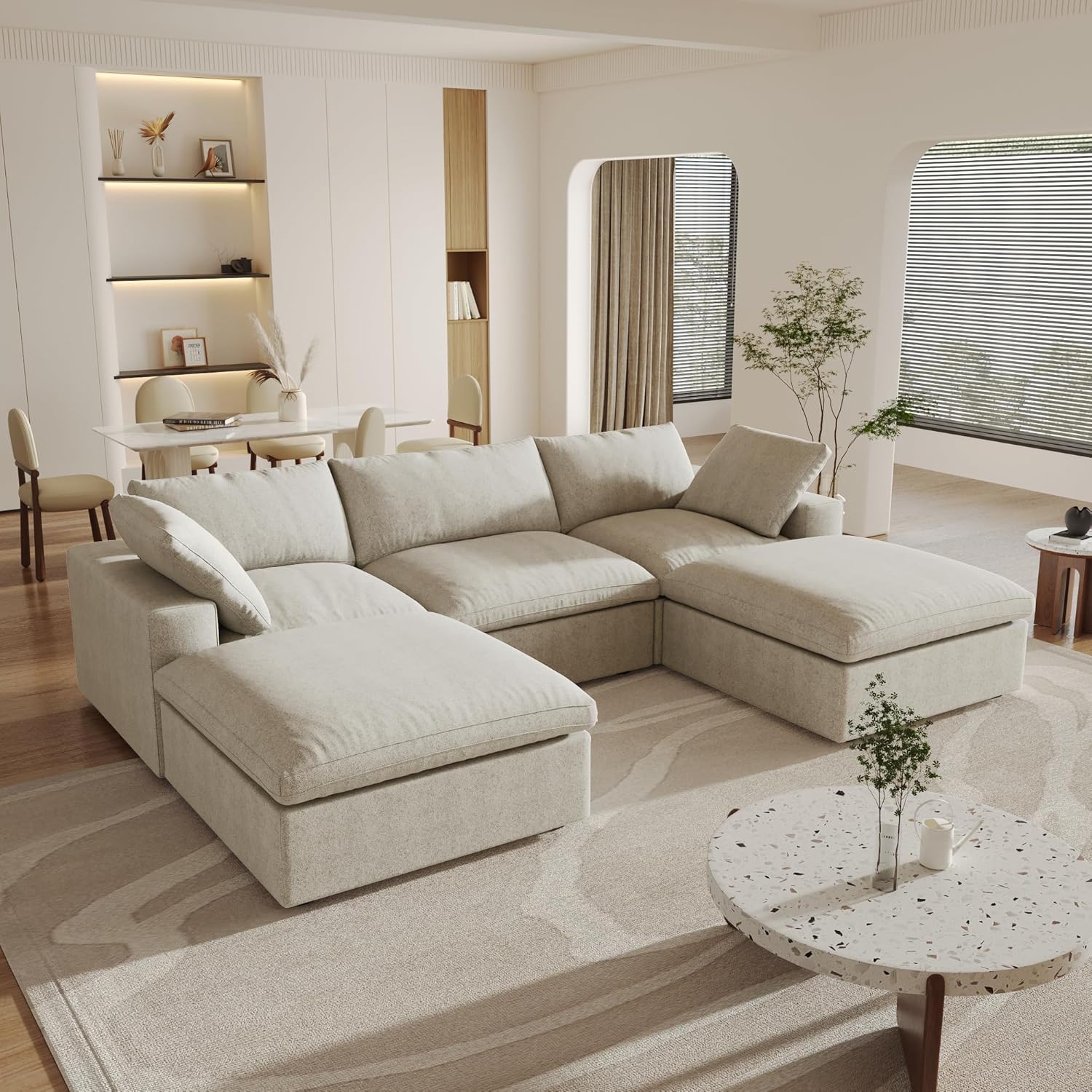 BuotiqHom DH-S3+2-121KH 118-in Modern Khaki Linen 3 -seater Sectional