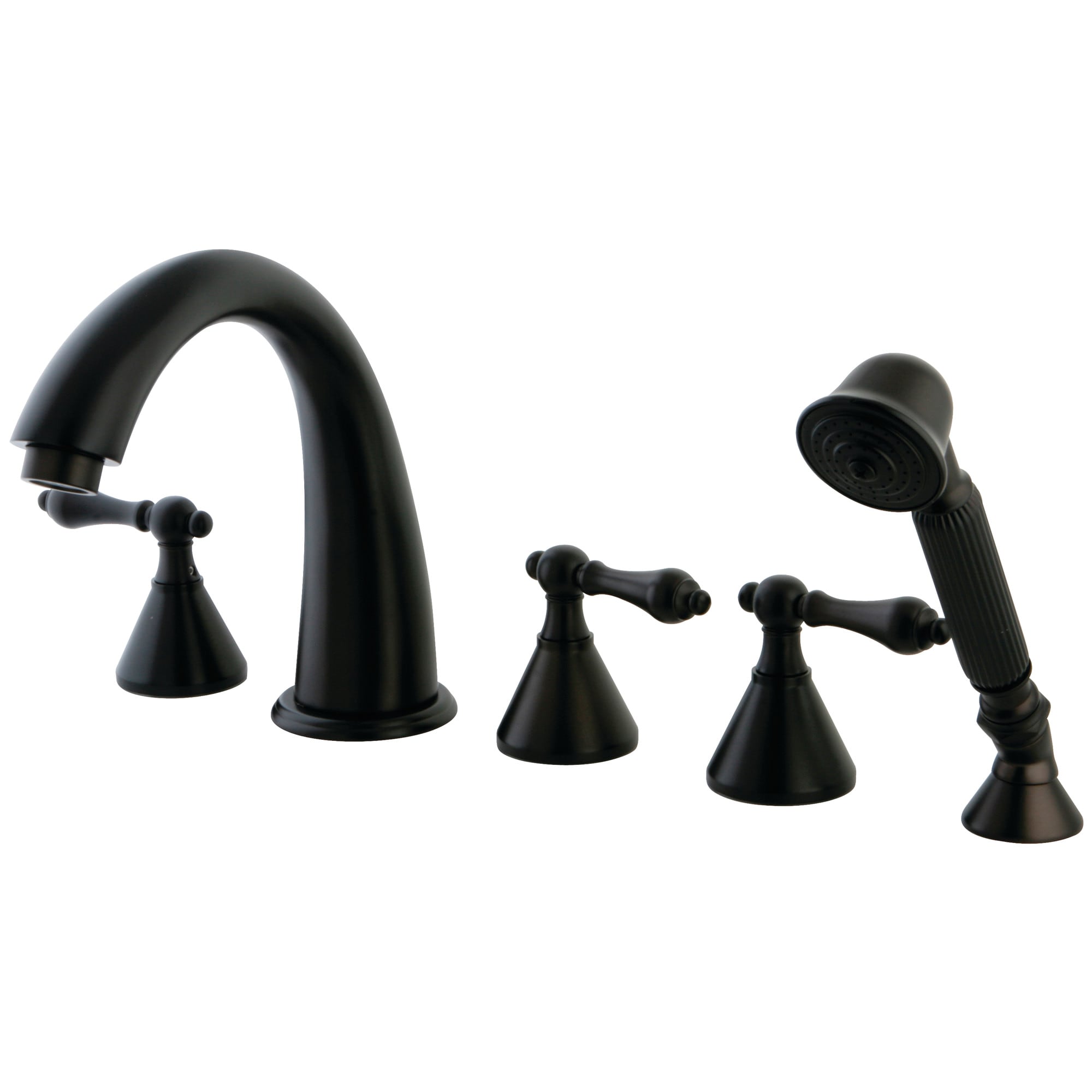 Kingston Brass WLKS23655AL Roman Oil-rubbed bronze 3-handle Deck-mount Roman High-arc Bathtub Faucet with Hand Shower ( Valve Included )