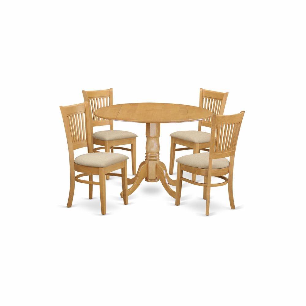 East West Furniture DLVA5-OAK-C 5 Pc small Kitchen Table set drop leaf Table and 4 dinette Chairs