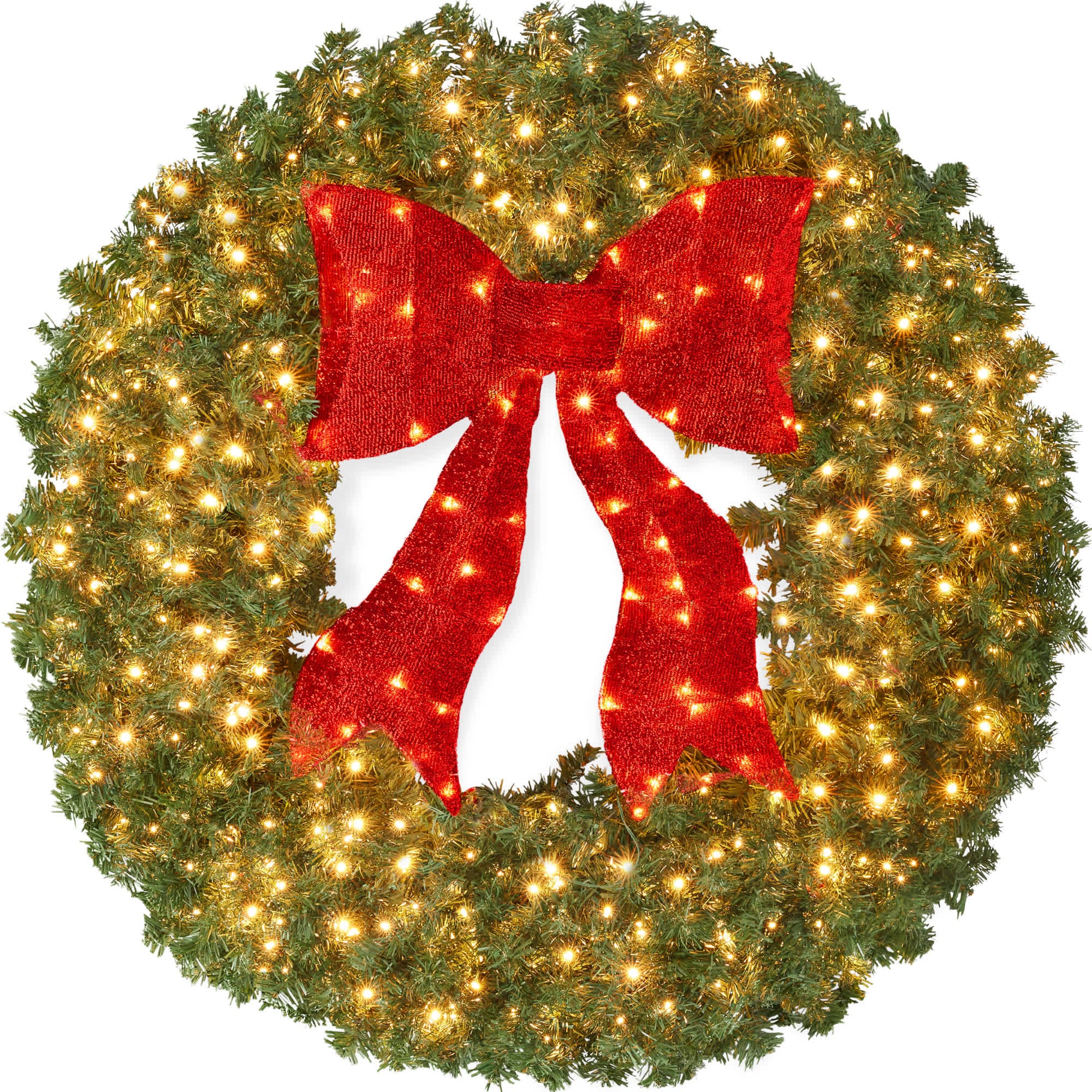 Best Choice Products  30in Artificial Pre-Lit Fir Christmas Wreath Decor w/ Red Bow 130 LED Lights 220 Tips Plug-In