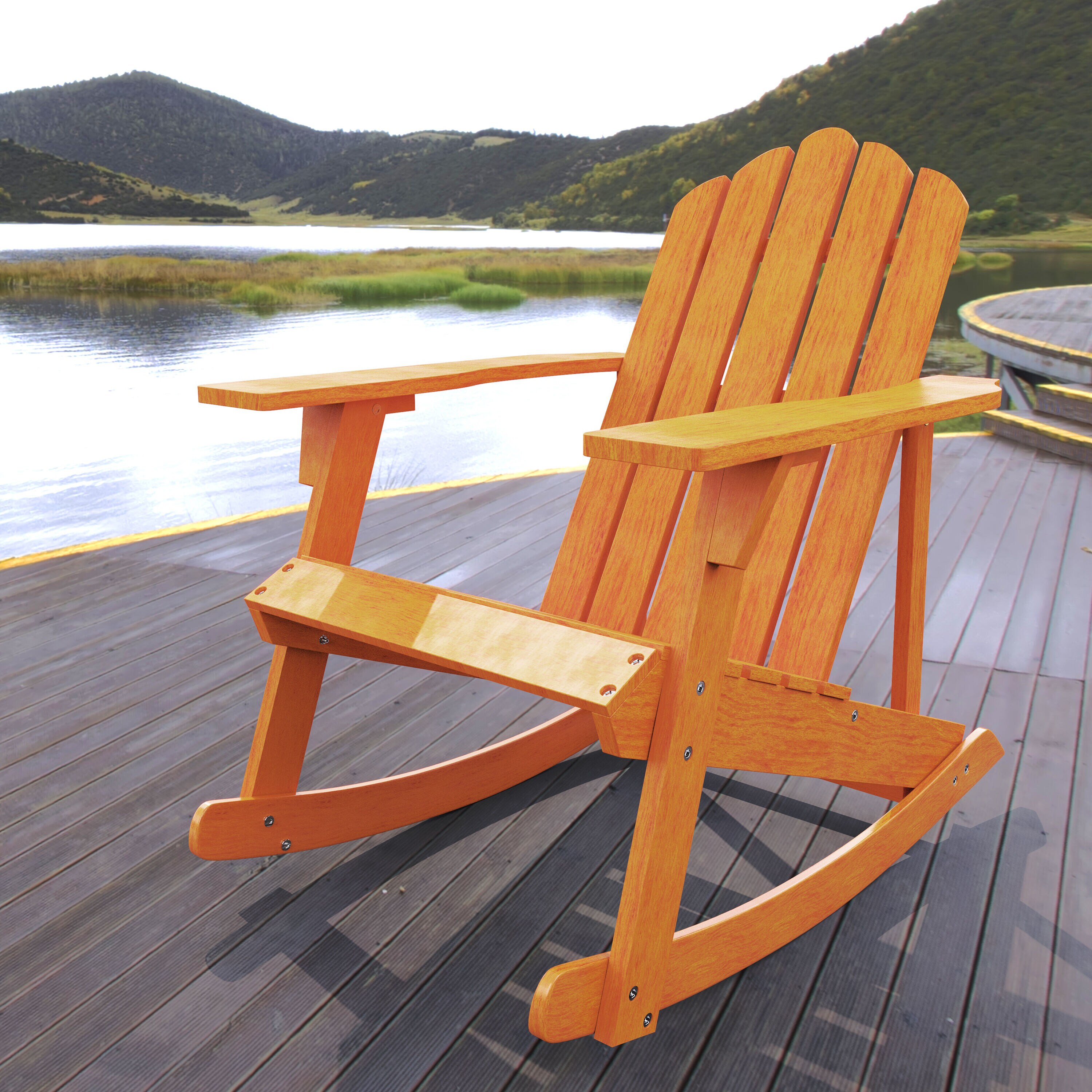 Light Brown Acacia Wood Adirondack Rocking Chair