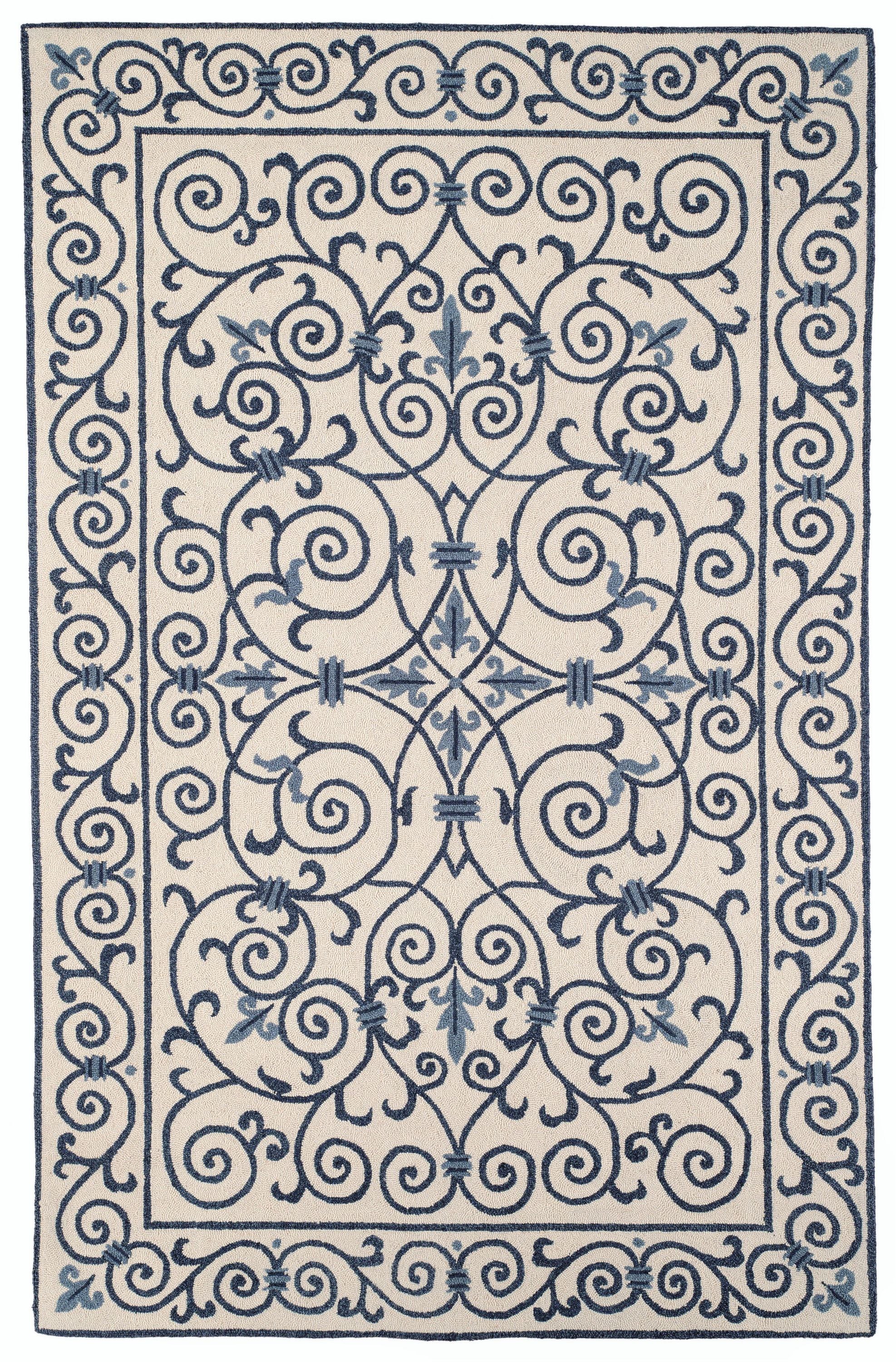 Safavieh HK11I-6 Chelsea Iron Gate 6 x 9 (ft) Hooked Wool Ivory/Dark Blue Rectangular Indoor Abstract Area rug