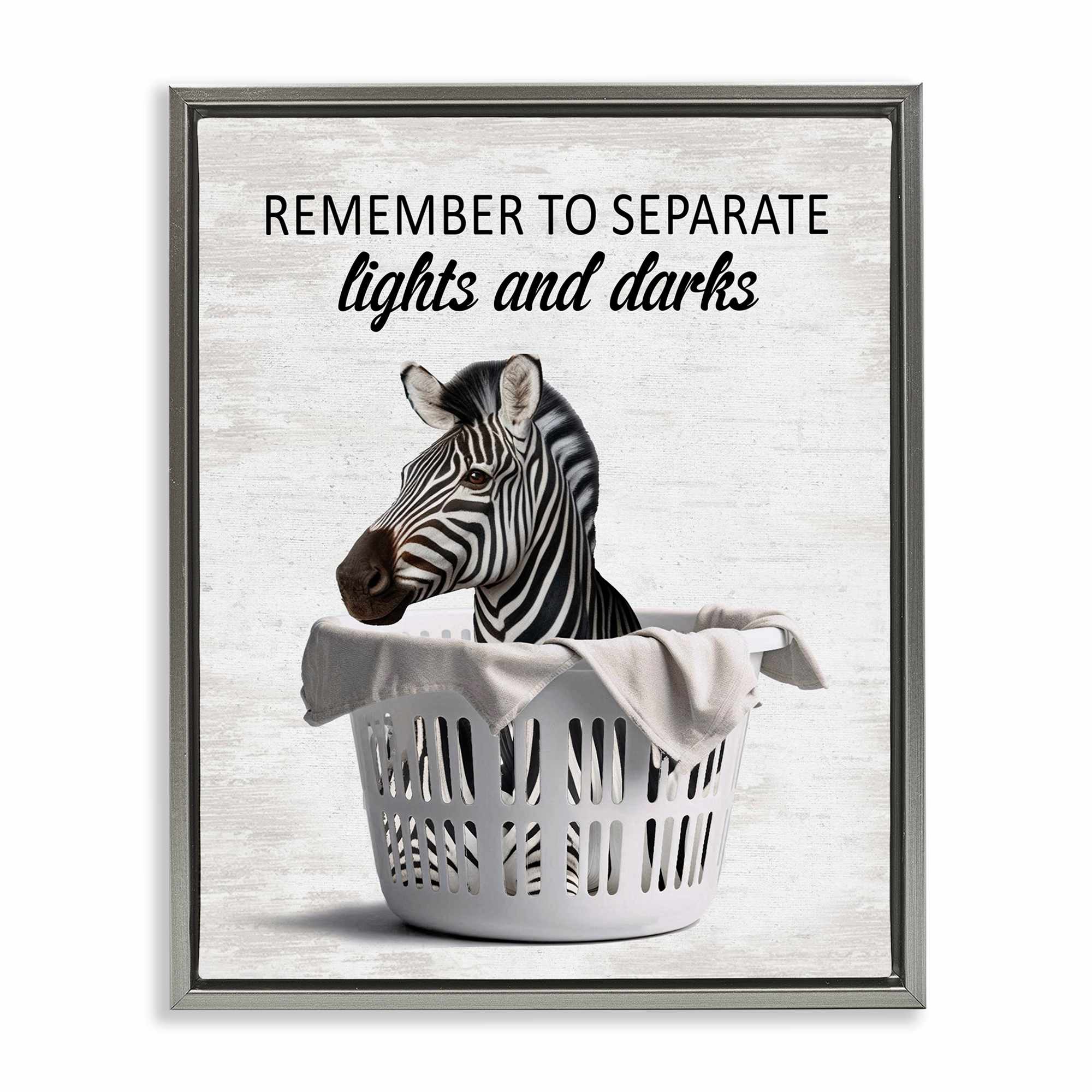 Stupell Industries BS-879-FFL-24X30 Separate Laundry and Zebra Gray Framed Floater Canvas Wall Art By Lettered and Lined 25 x 31