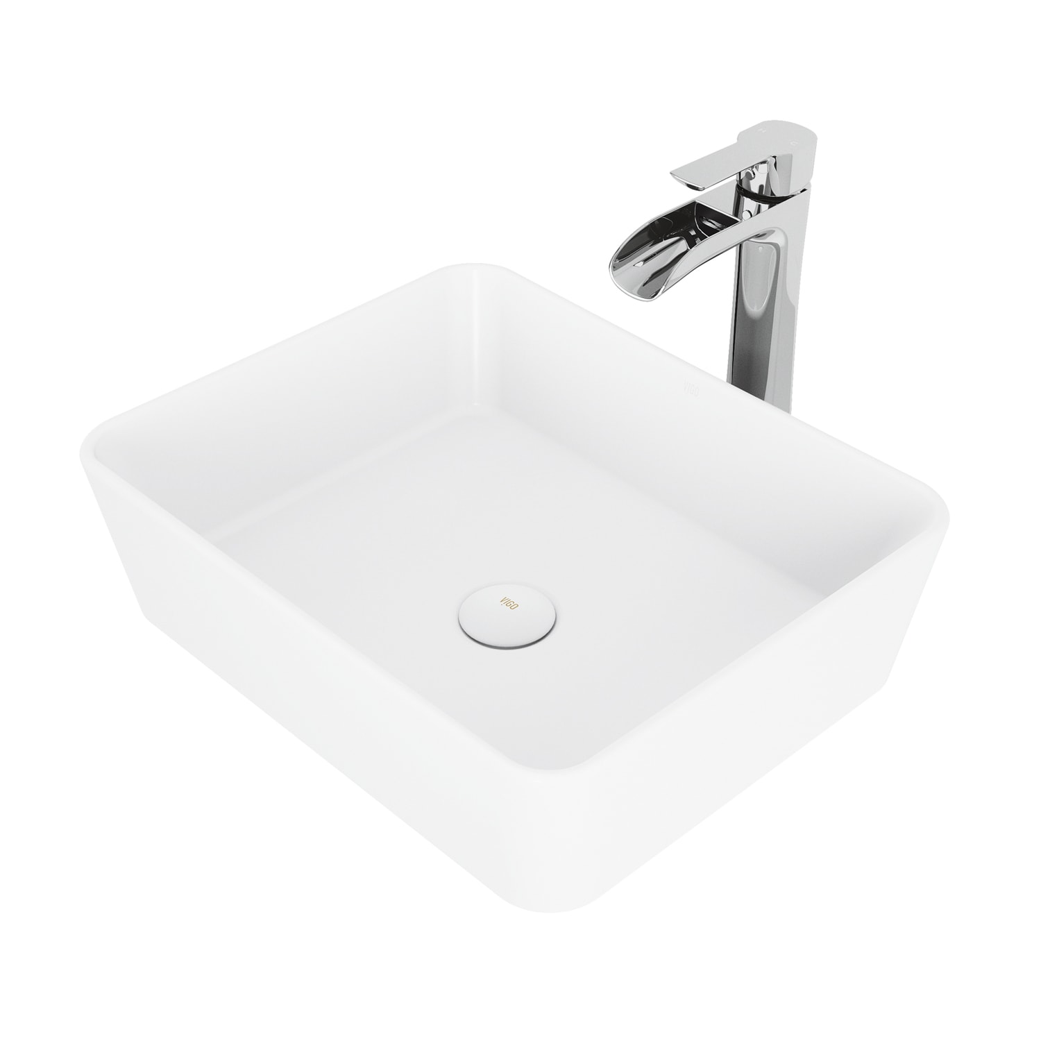 VIGO VGT1085MW Vessel sink Matte stone Vessel Rectangular Modern Matte White Bathroom Sink with Faucet Included with Drain Included ( 18-in x 14-in )