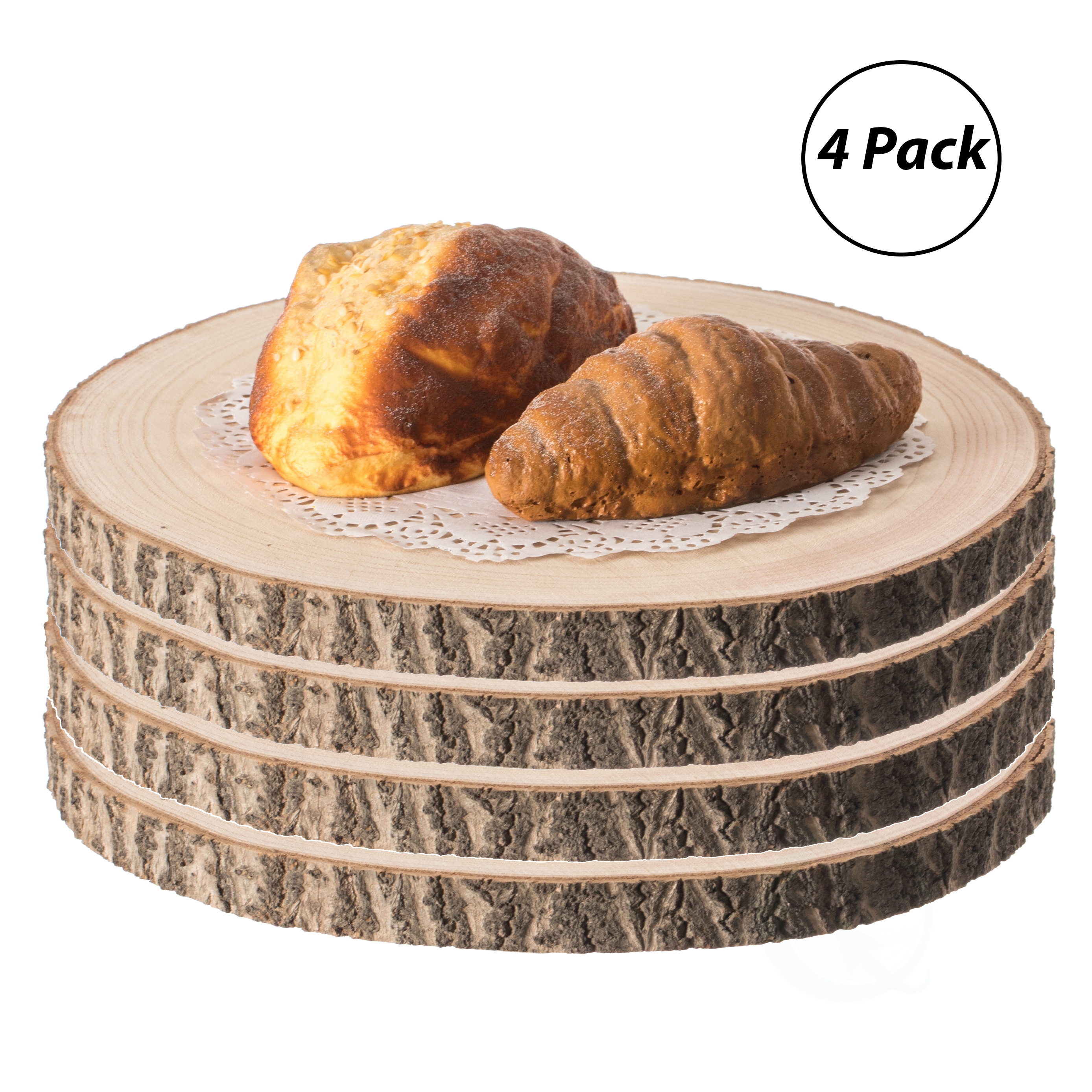 Vintiquewise QI004158-12.4 Home Decor Natural Wooden Bark Slice Tray Large Rustic Table Charger Centerpiece 12-in Set Of 4