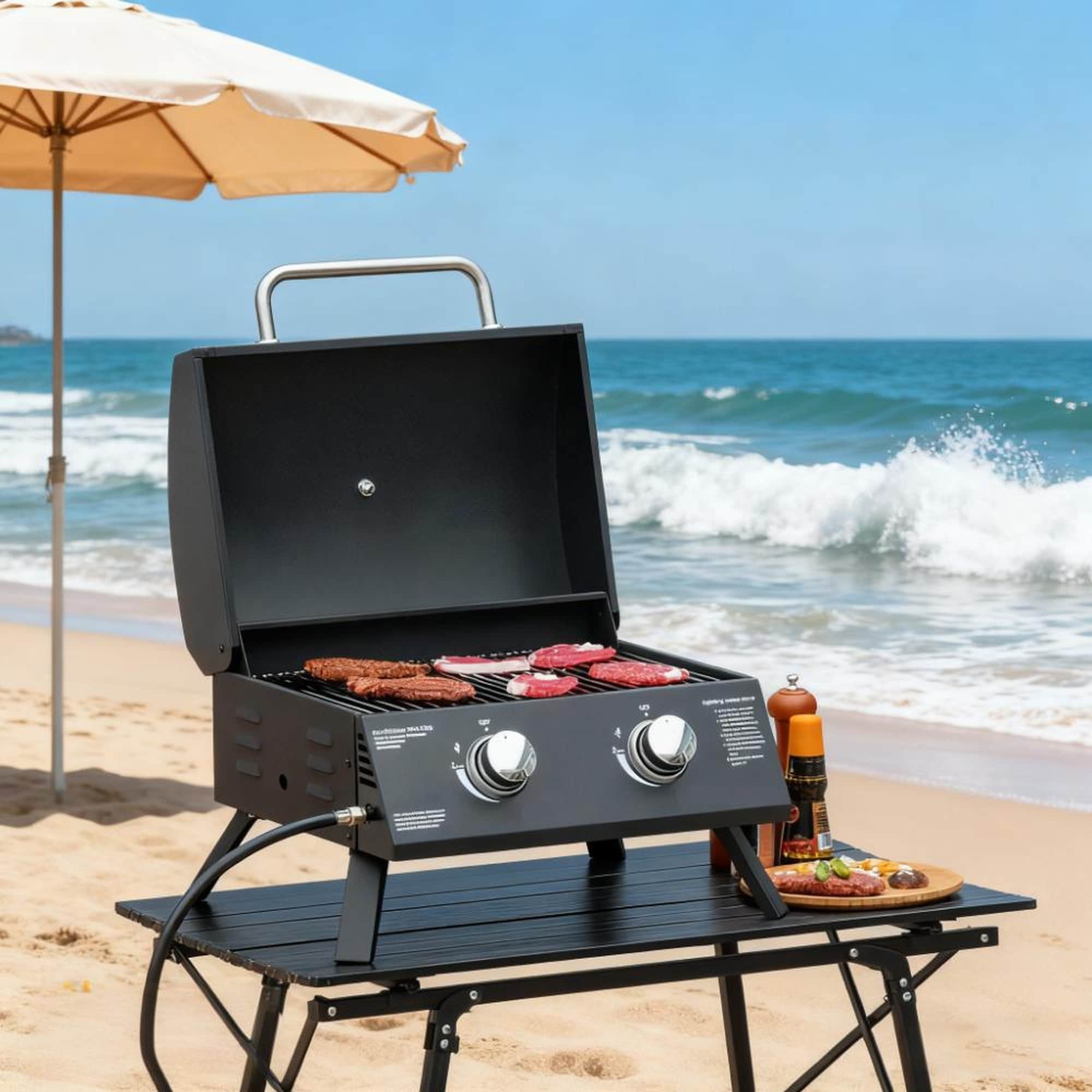 HyperDrop Cart 21.75-in Heavy-Duty Steel 2-Burner Portable Camping Charcoal Barbecue Grill for Outdoor Cooking