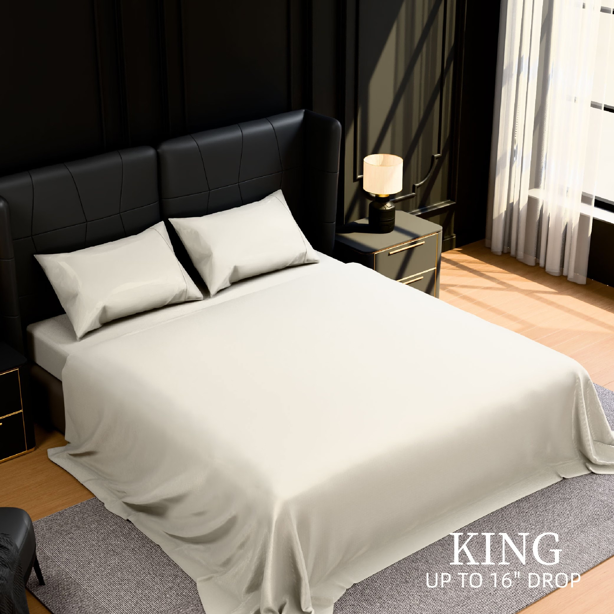 OOU King Bed Sheets Set 4 Piece Bedding Brushed Microfiber Shrinkage and Fade Resistant Easy Care Soft and Comfortable White
