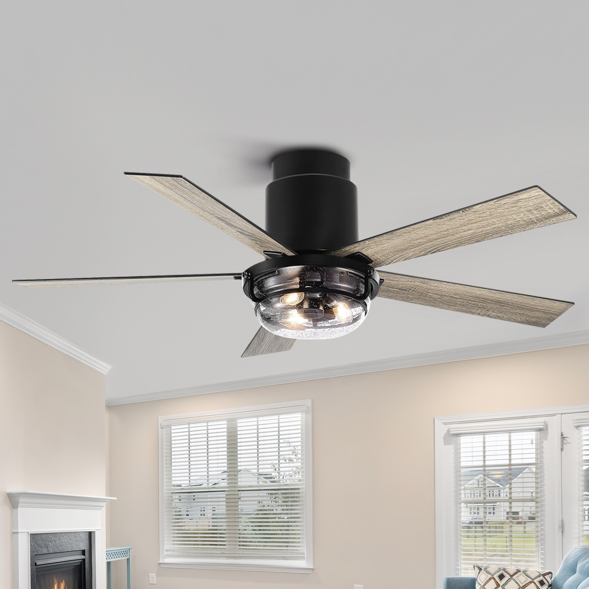 Breezary 52-in Black With Dark Brown Blades Indoor Outdoor Flush Mount 