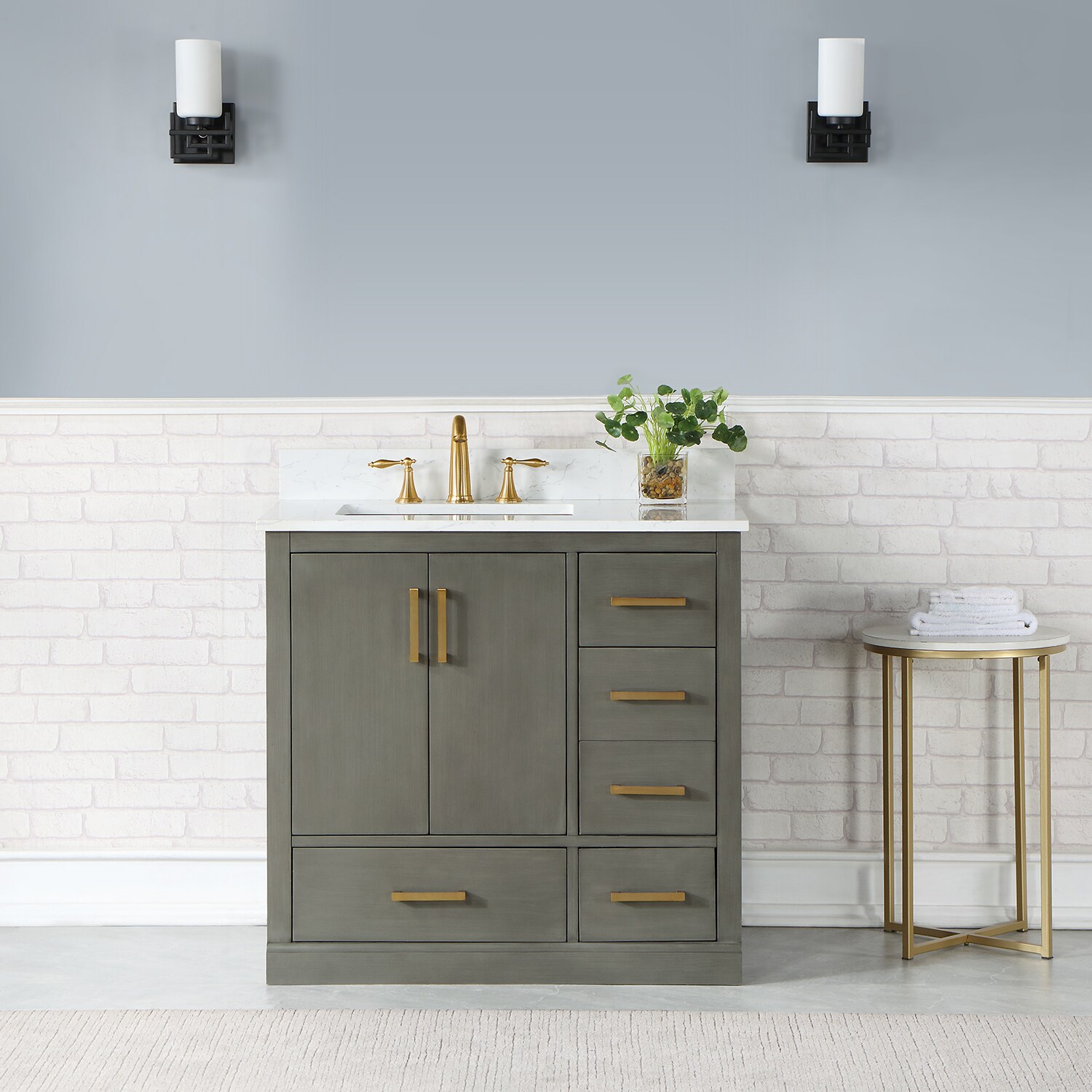 Altair 544036-GP-AW-NM Monna 36-in Gray Pine Undermount Single sink Bathroom Vanity with Aosta White Engineered marble Top