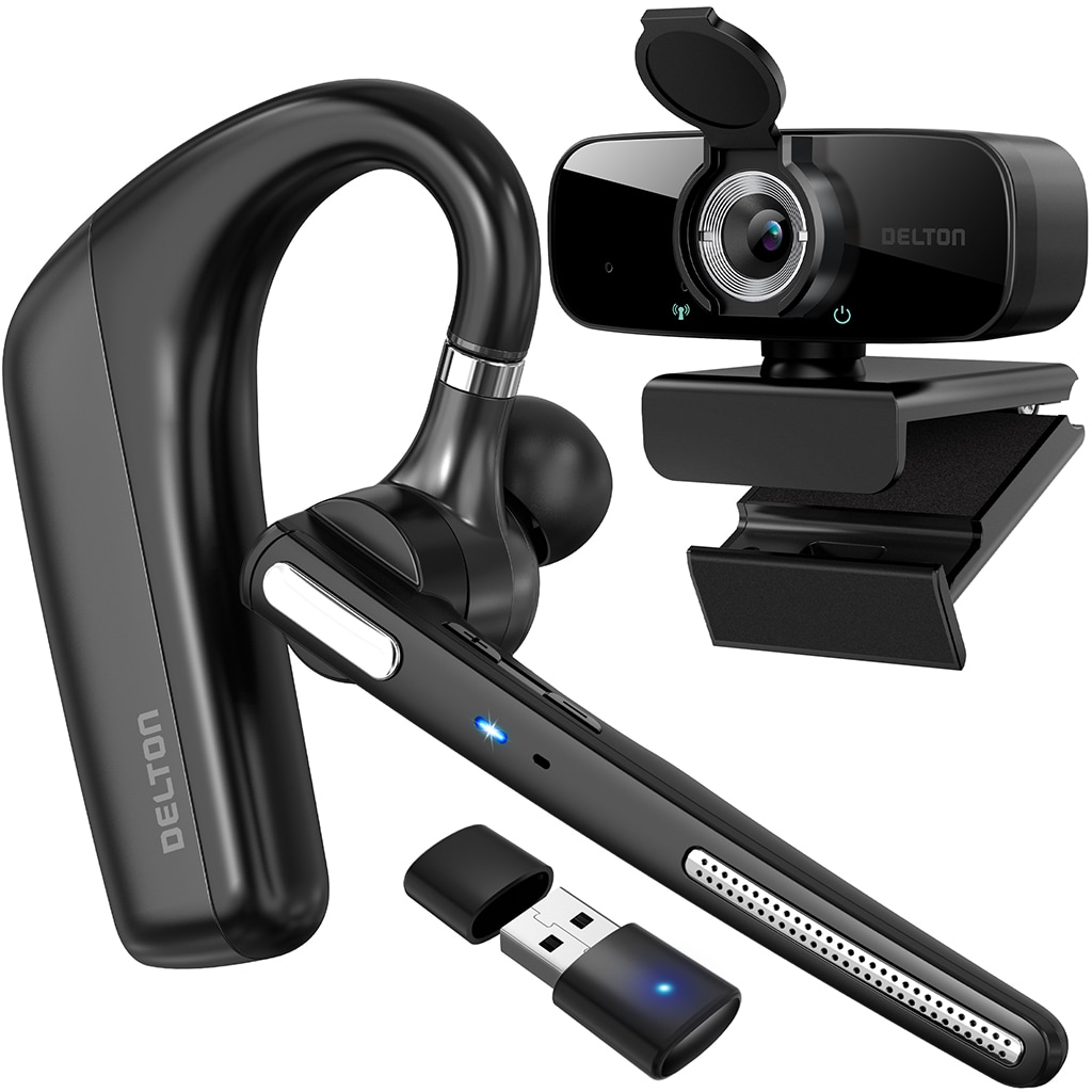 Delton  90X Wireless Noise Canceling Bluetooth Earpiece with 1080p Webcam Black