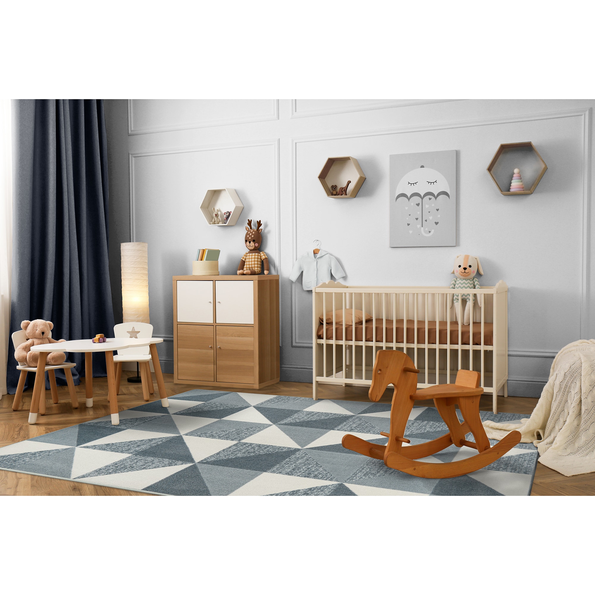 Joy Carpets 2111D-01 Claremont Kids 8 x 11 (ft) Tufted Nylon Cloudy Rectangular Indoor Geometric Area rug