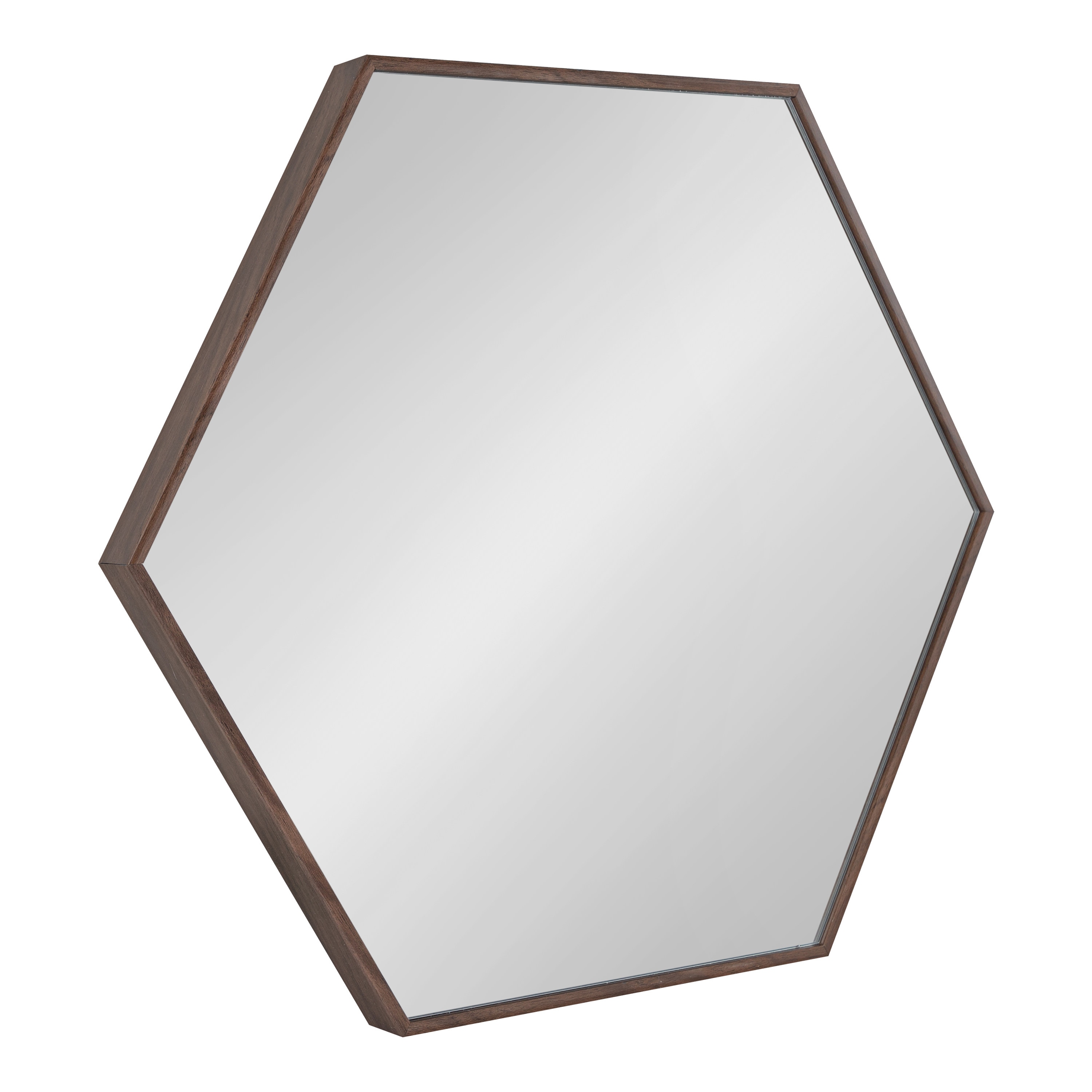 Kate and Laurel Rhodes 22-in W x 25-in H Hexagon Walnut Brown Framed Wall Mirror