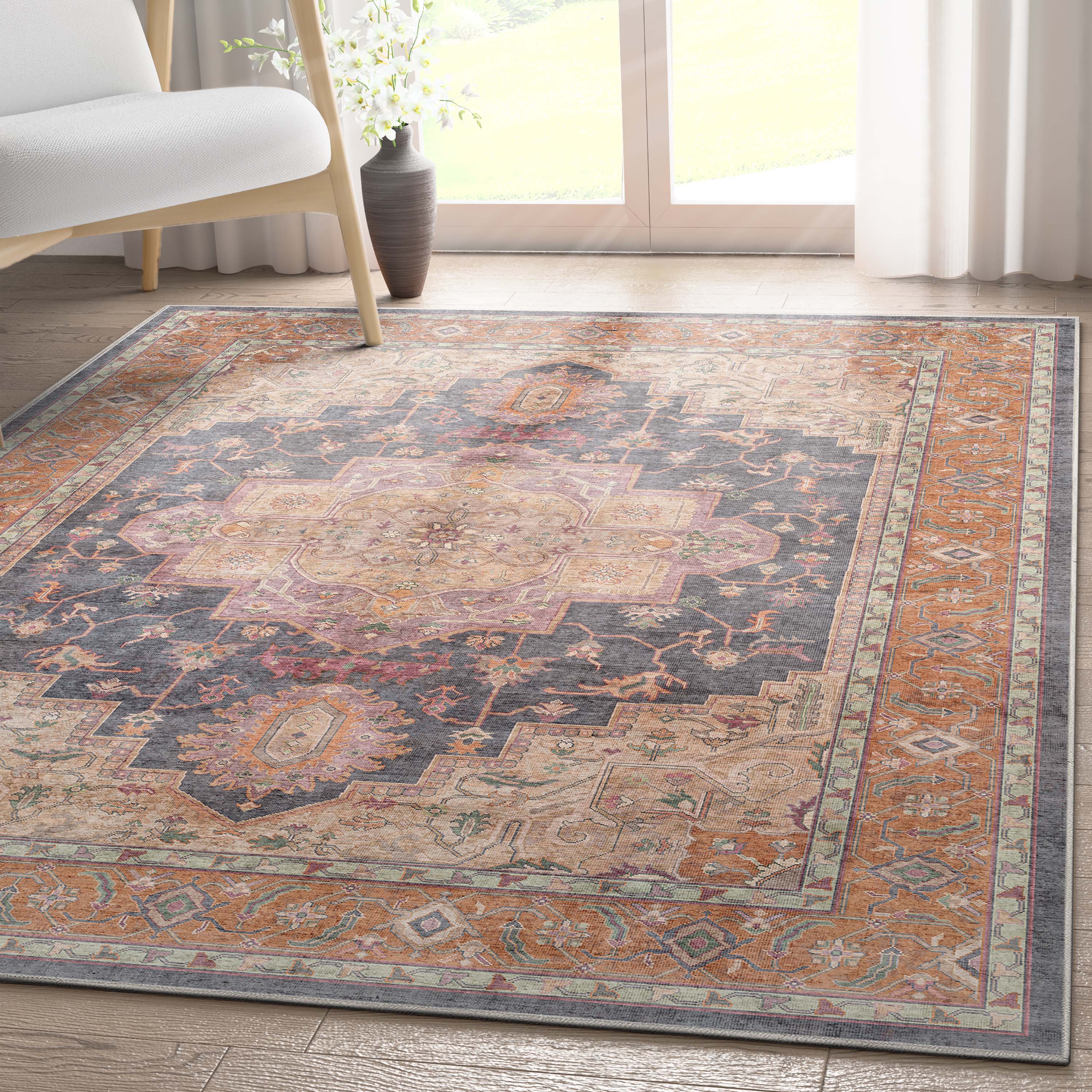Well Woven W-AP-22A-5 Apollo 5 x 7 (ft) Flatweave Polyester Multi Rectangular Indoor Floral/Botanical Vintage Area rug
