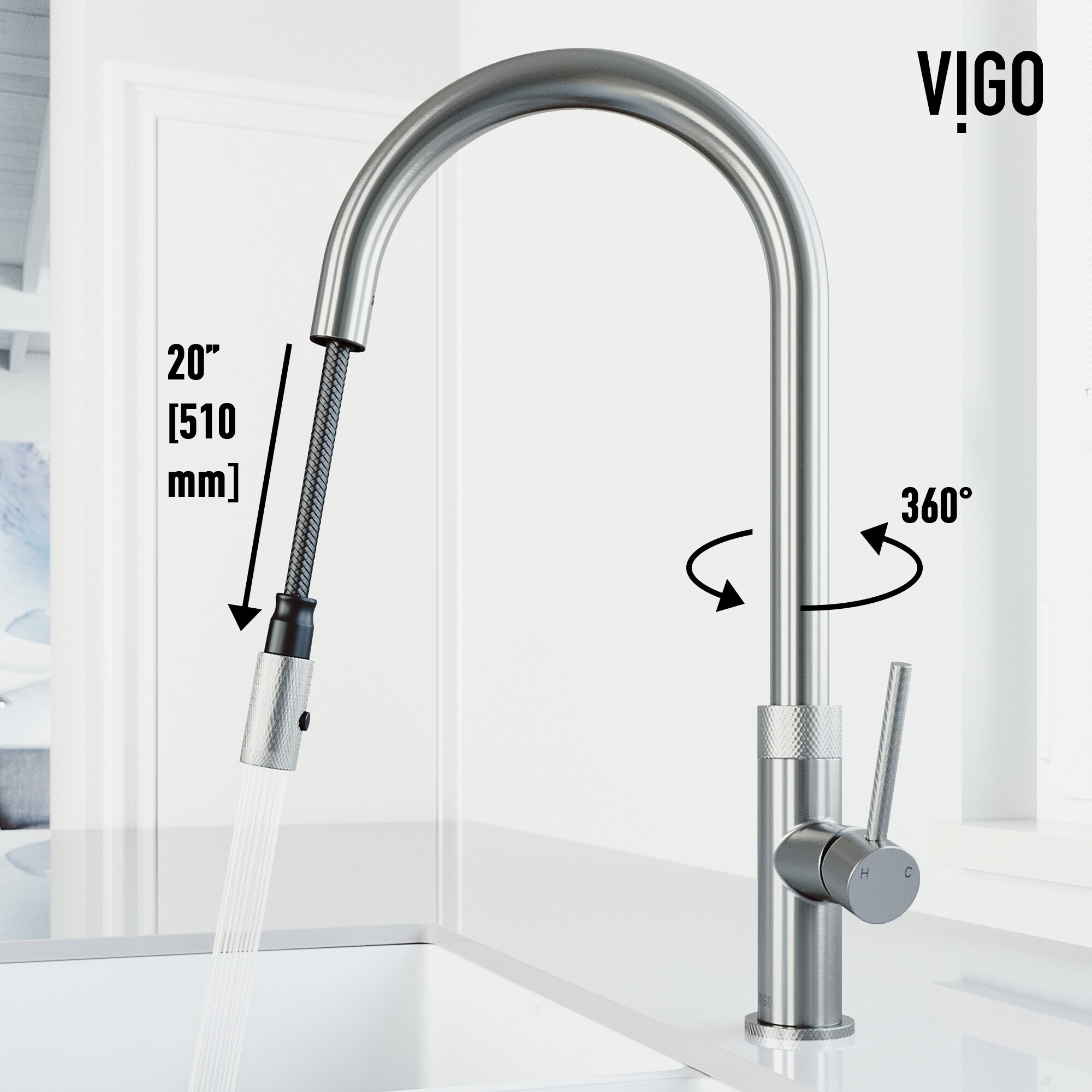 VIGO Bristol Stainless Steel Single Handle Pull Down Kitchen Faucet   48313596 