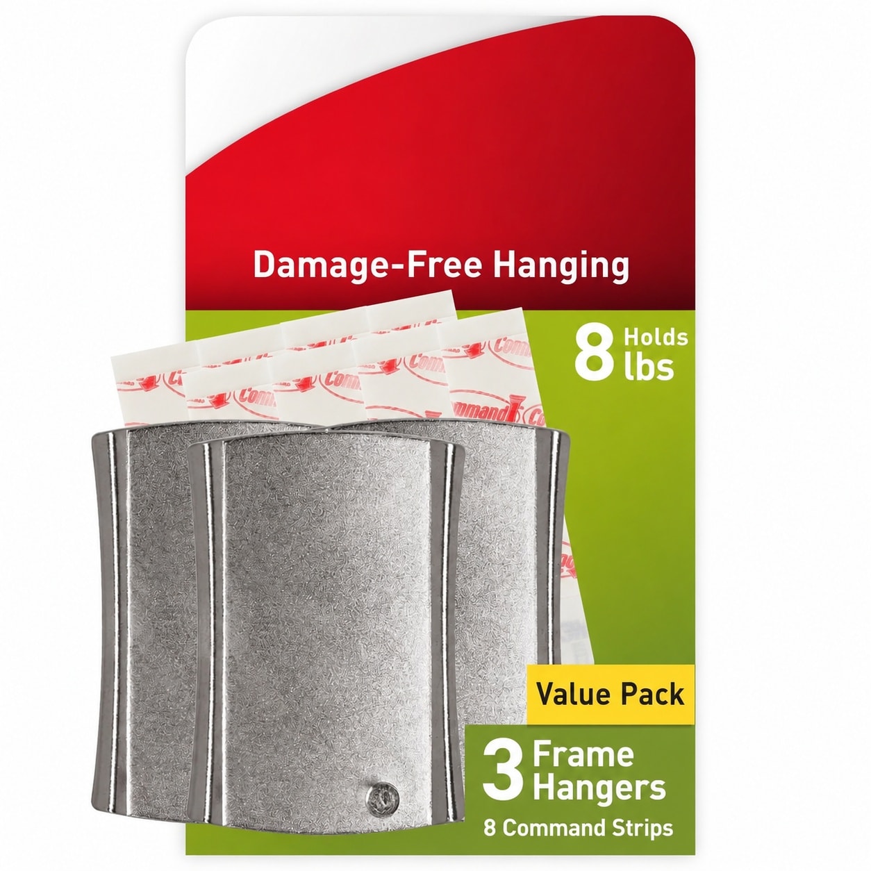 Phyfalip  8 Pound Jumbo Universal Picture Hanger with 3 Metal Frame Hangers and 8 Large Adhesive Strips for Sawtooth D Ring Wire Keyhole Frames
