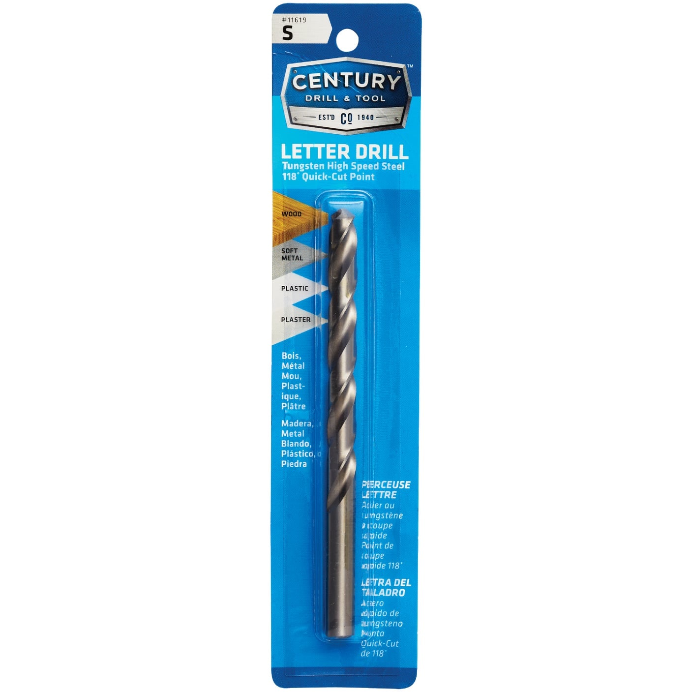 Century Drill & Tool Century Drill  Tool 11619 Letter Gauge S HSS Drill Bit 0.348 in x 4-7/8 in