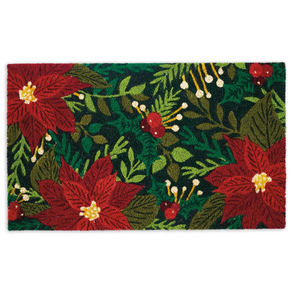 DII CAMZ11828 2-ft x 3-ft Poinsettias Coir/Vinyl Rectangular Indoor or Outdoor Decorative Winter Door Mat