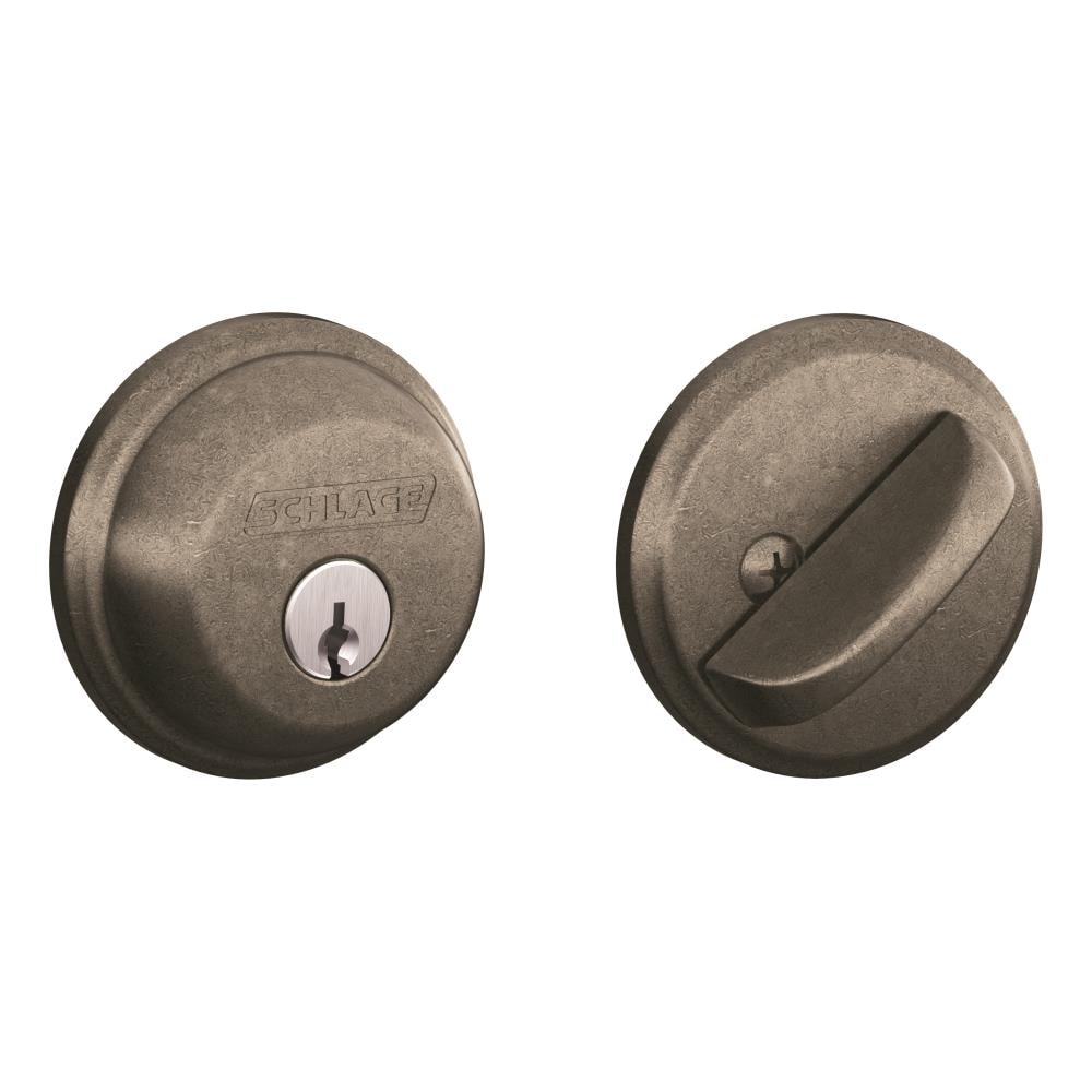 Schlage B60 Series Distressed Nickel Single Cylinder Deadbolt In The ...