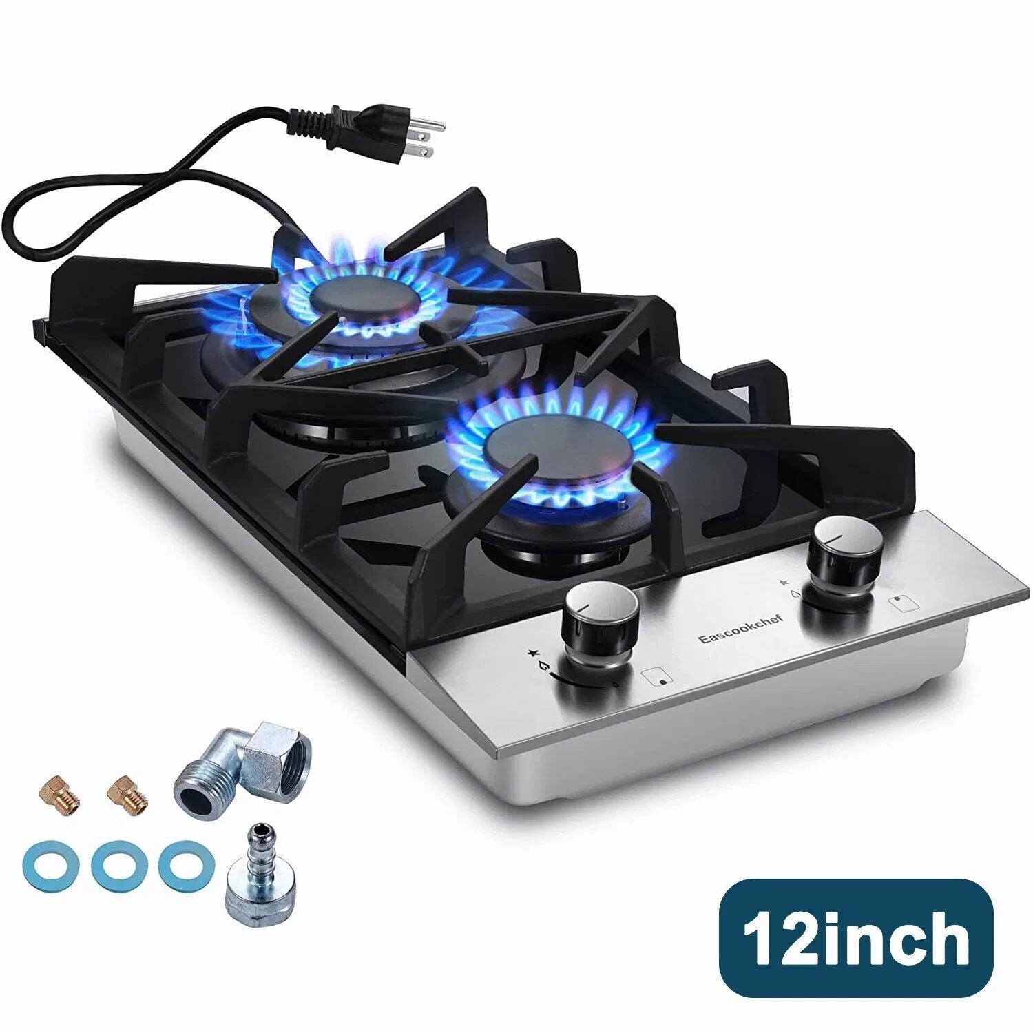 Kahomvis GEHT-QPC2-98Y 12-in 2 burners Stainless steel Gas Cooktop