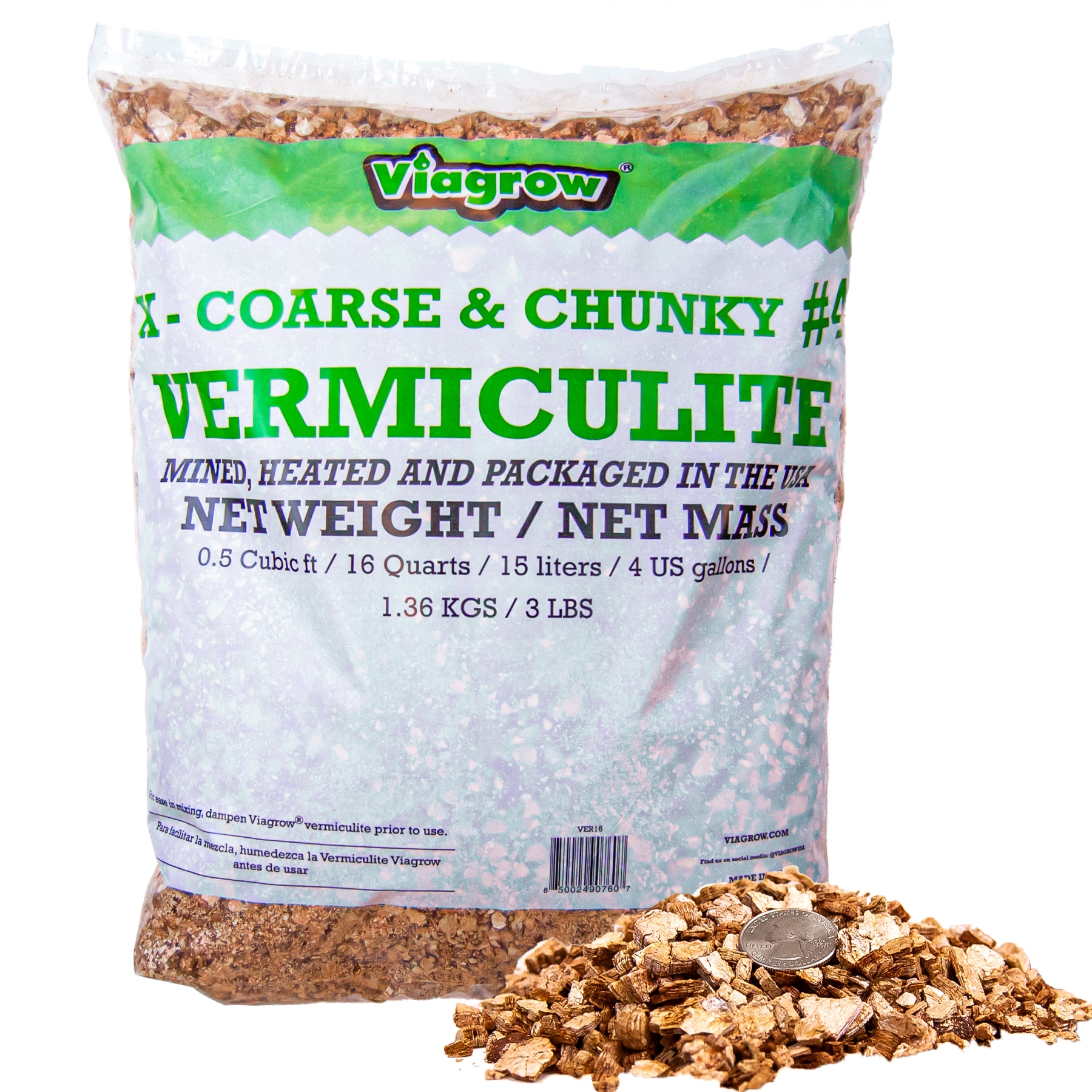 Viagrow VER16 1-Pack Coarse and Chunky 0.5 cu.ft / 15 liters Vermiculite Drainage and aeration