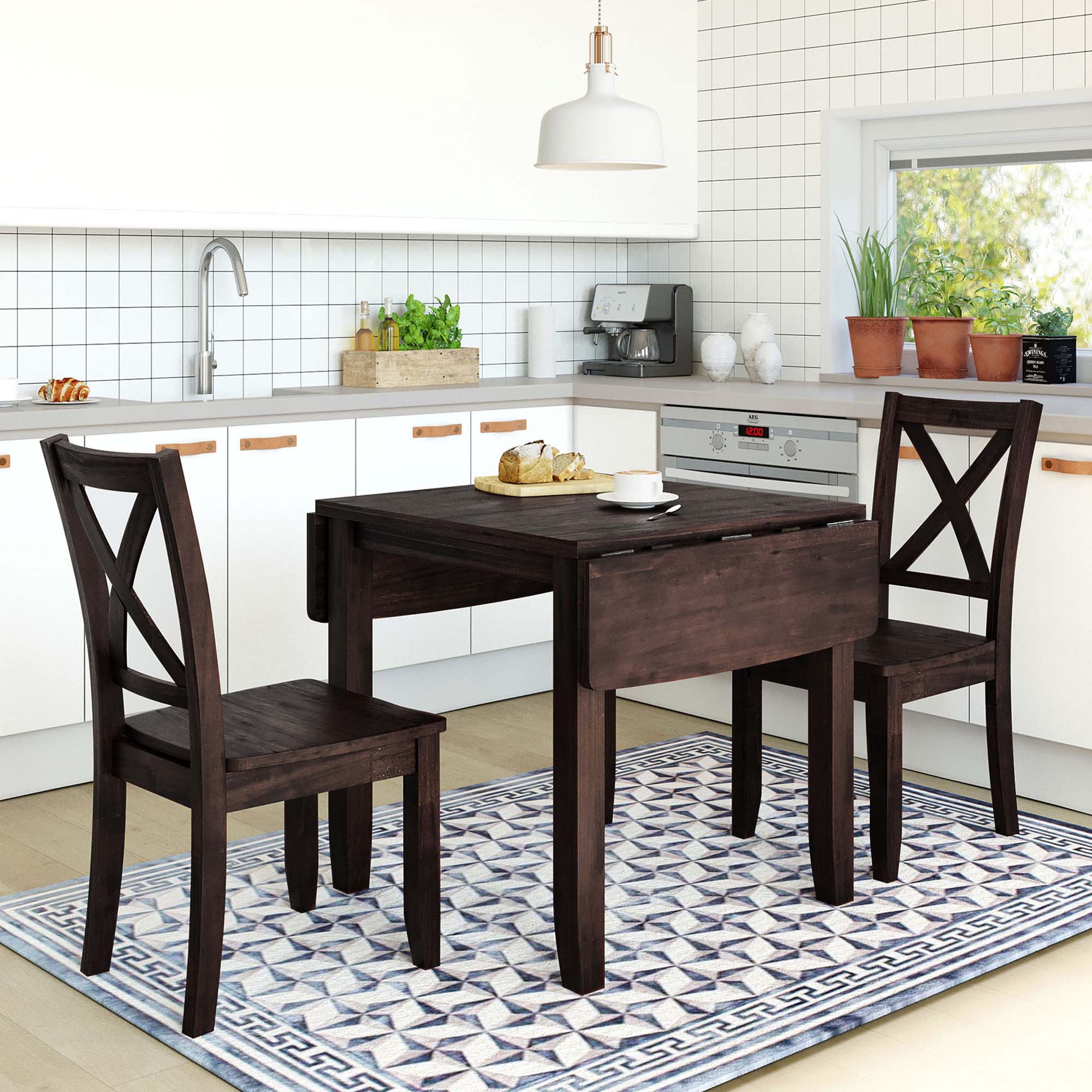 Fun Orange FUN25DS14 Folding Espresso Traditional Dining Room Set with Rectangular Table ( Seats 2 )