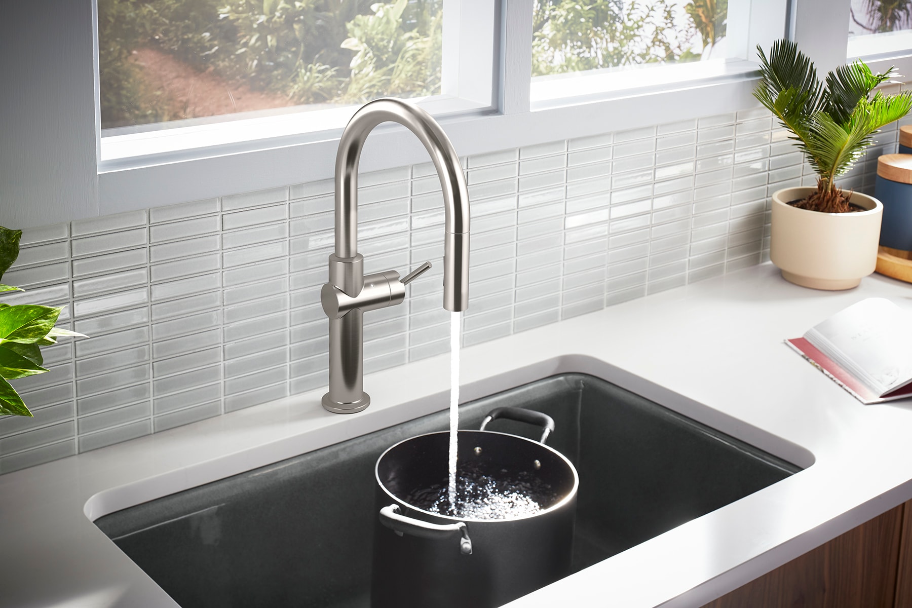 Kohler Crue Vibrant Stainless Single Handle Pull Down Kitchen Faucet With Sprayer In The Kitchen 2698