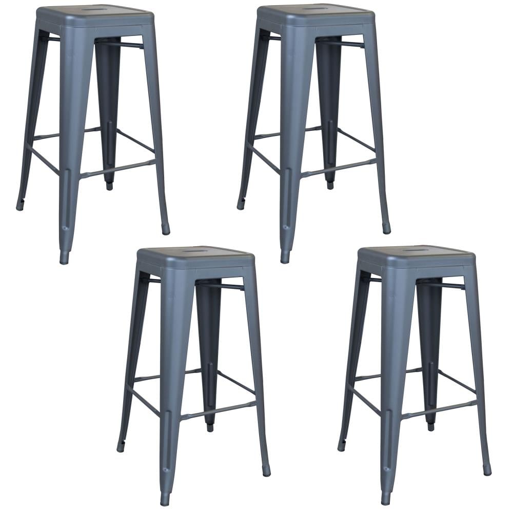 AmeriHome BSZGM30SET Loft Series 4 -Set Gray 30.0-in H Bar height Square seat Stackable Metal Bar Stool