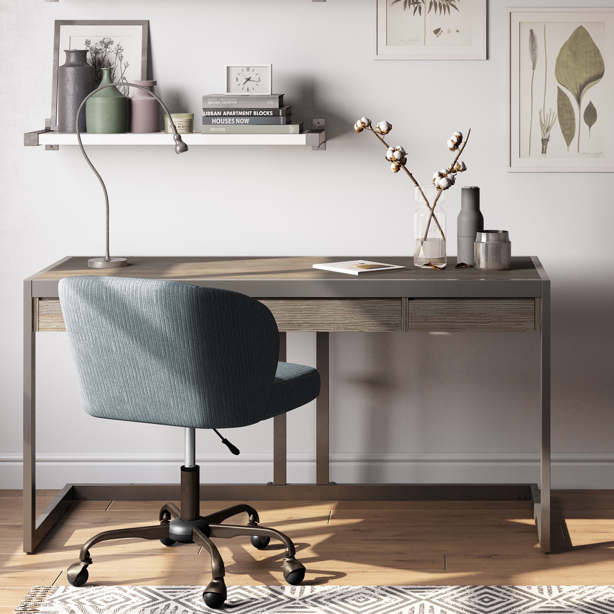 Simpli Home Sawhorse 60-in Gray Modern/Contemporary Pine Computer Desk ...