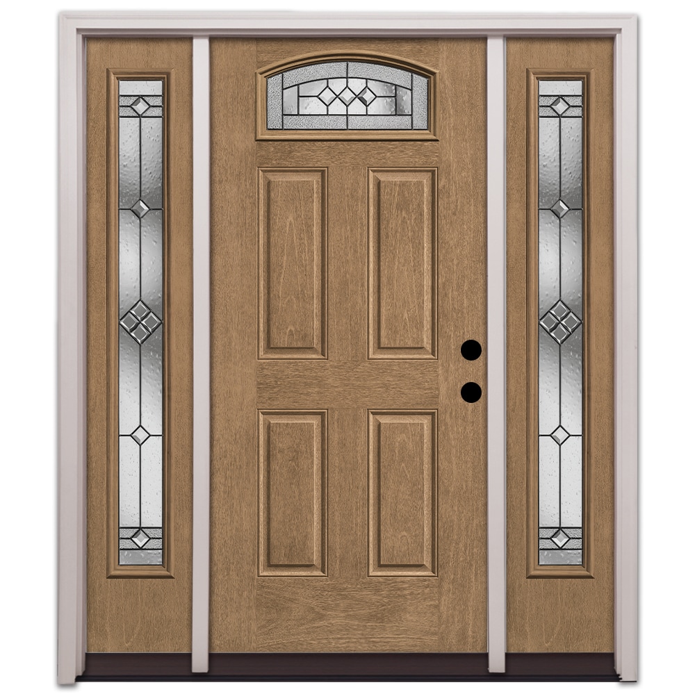 Therma-Tru Parson 64-in x 80-in x 6-9/16-in Fiberglass 1/4 Lite Left-Hand Inswing Beechwood Stained Prehung Front Door with Sidelights with -  TT649936SOS