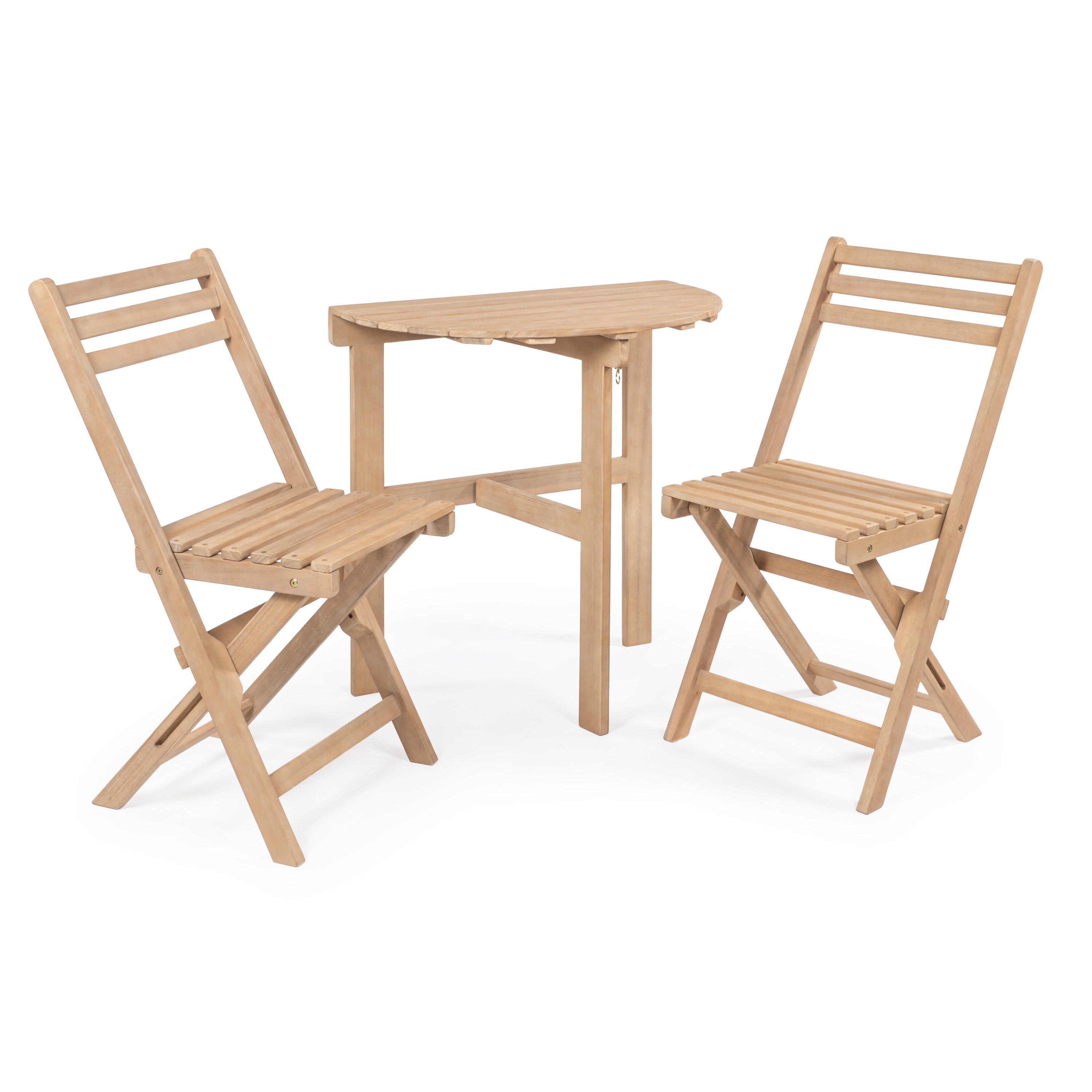 JONATHAN  Y DNG2002A-3SET Cadiz 3 -Piece Light Teak Bistro Patio Dining Set Wood Half round Table with 2 Stationary Chairs