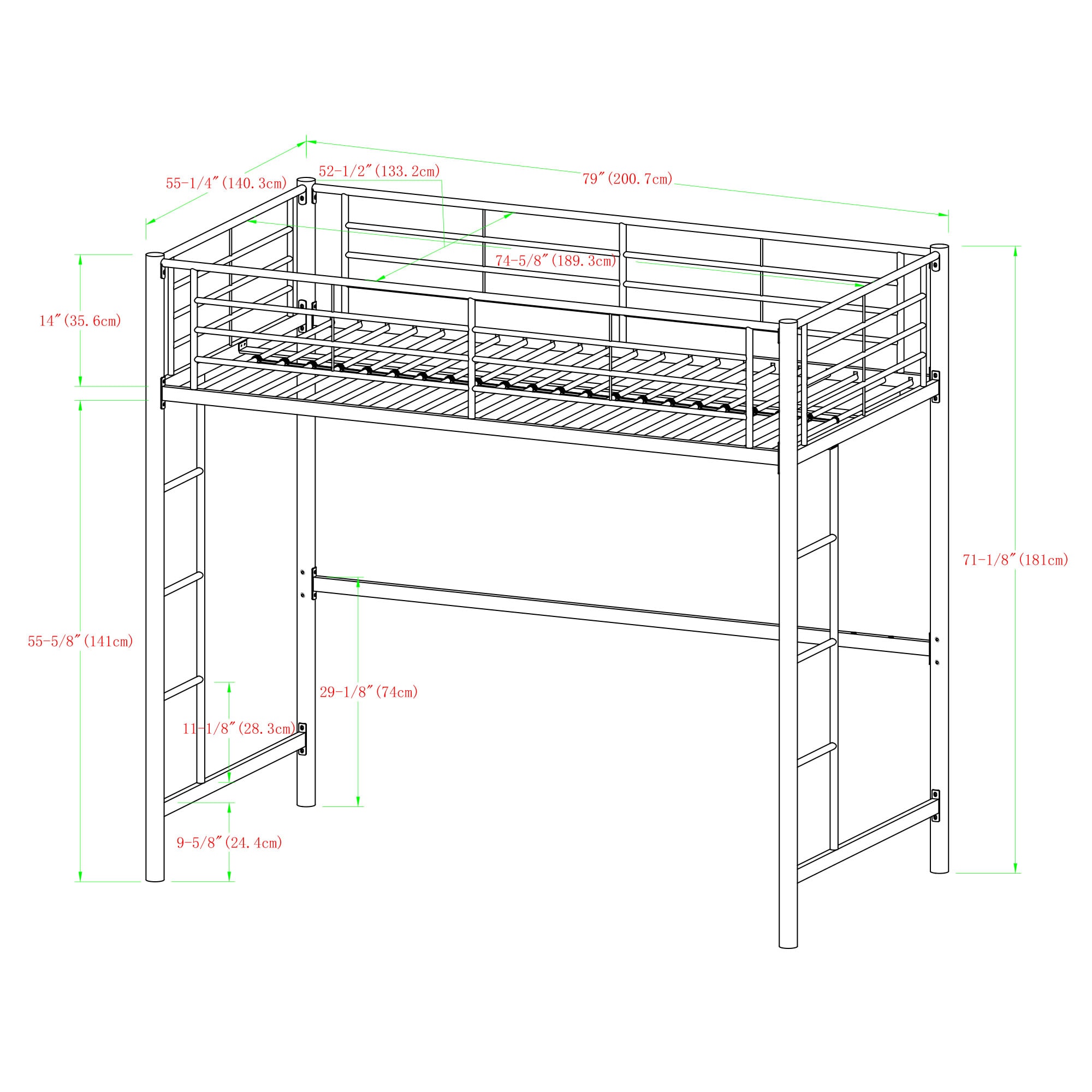 Walker Edison Silver Full Loft Bed with Built-in Ladder, Trundle and ...