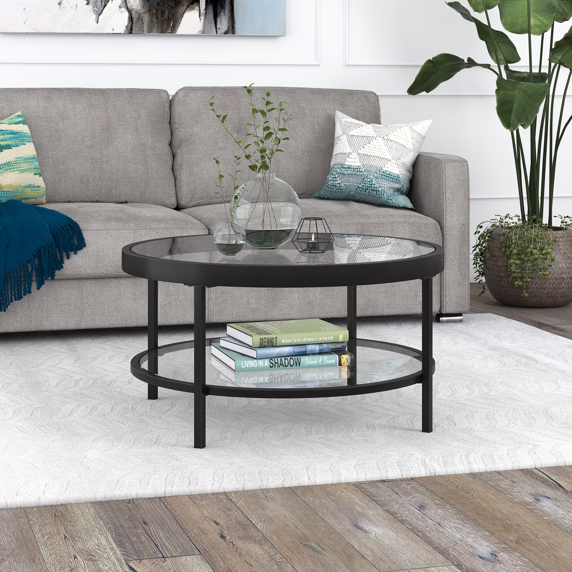 Hailey Home CT1565 Alexis Blackened Bronze Glass Modern Coffee Table