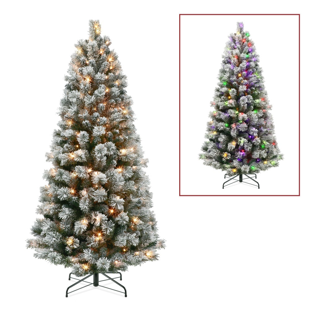 Puleo International MOPFA-60LD250 6-Feet Pine Pre-lit Flocked Artificial Christmas Tree with Color Changing LED Lights