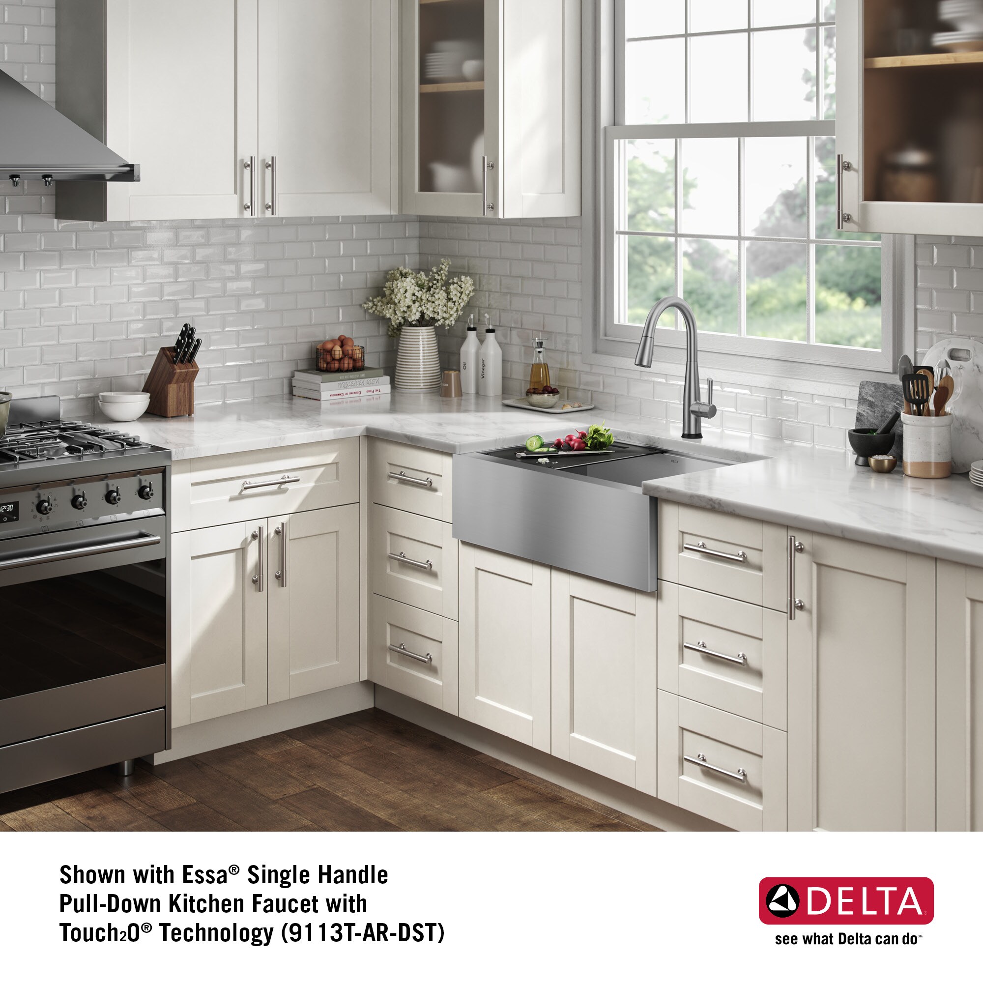 Delta 95C9031-33S-SS Rivet 33 L Workstation Farmhouse Apron Front Kitchen Sink Undermount 16 Gauge Stainless Steel Single Bowl